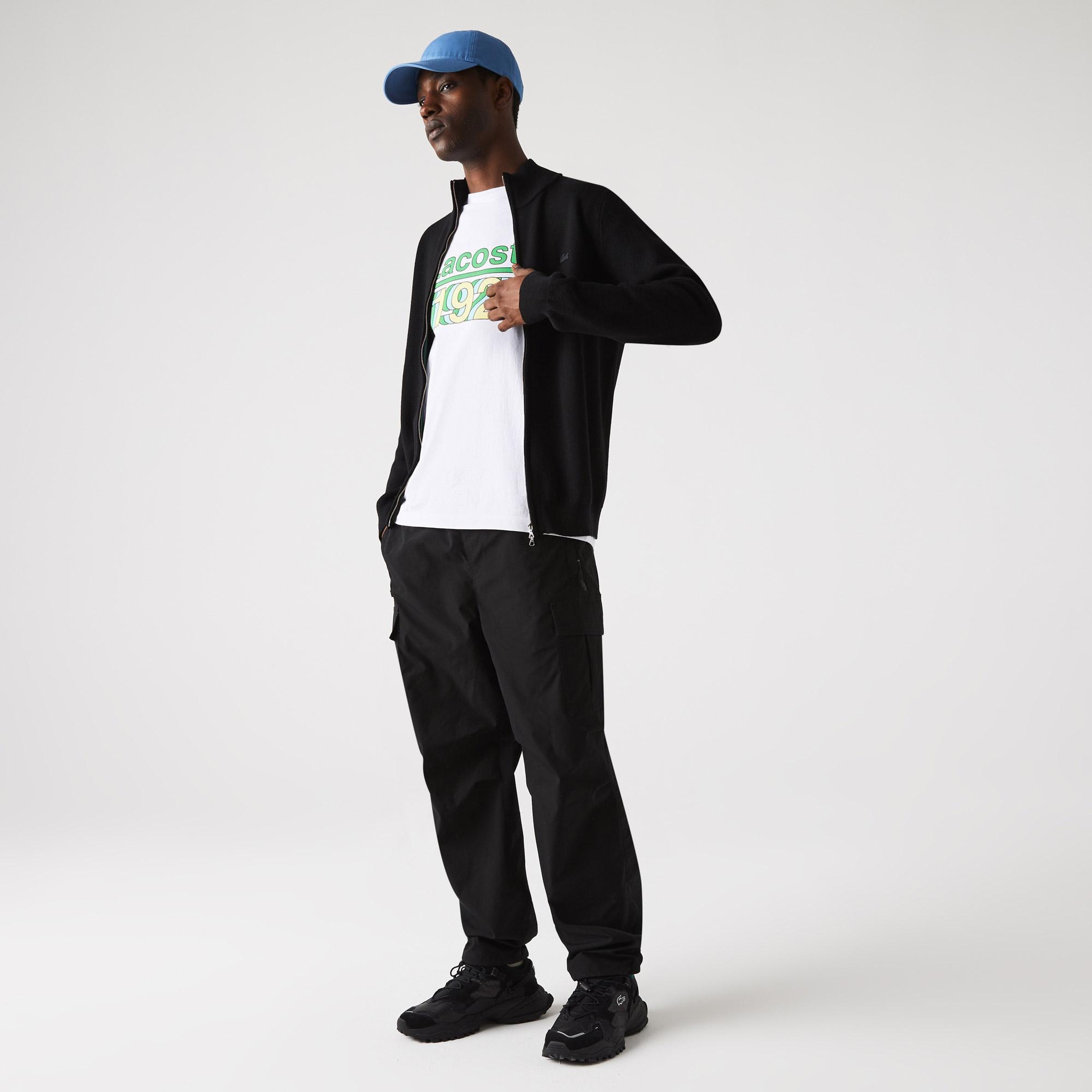 Lacoste Men's Zippered Stand-Up Neck Wool Cardigan