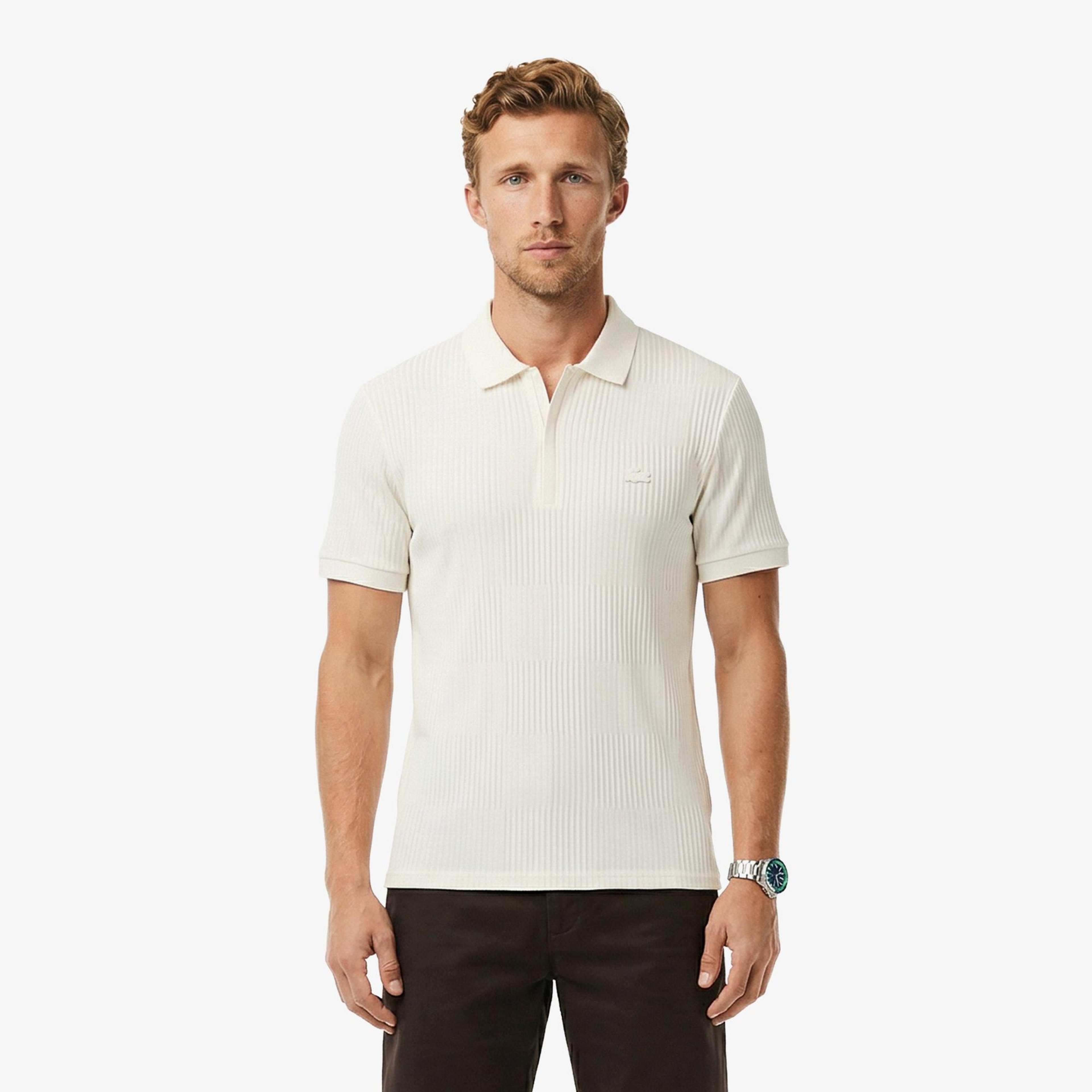 Erkek Regular Fit Çizgili Beyaz Polo