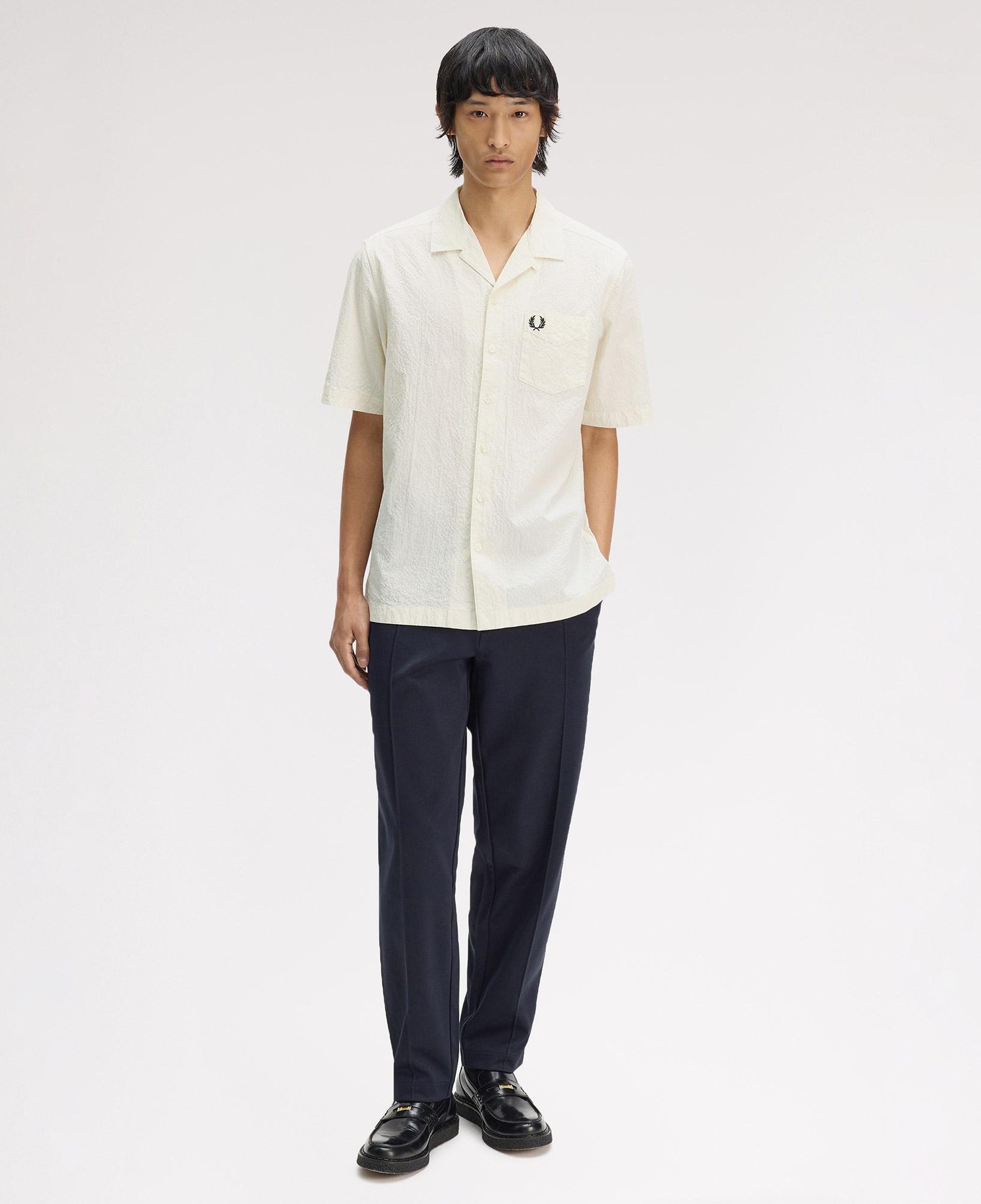 Fred Perry Seersucker Revere Collar Erkek Krem Gömlek