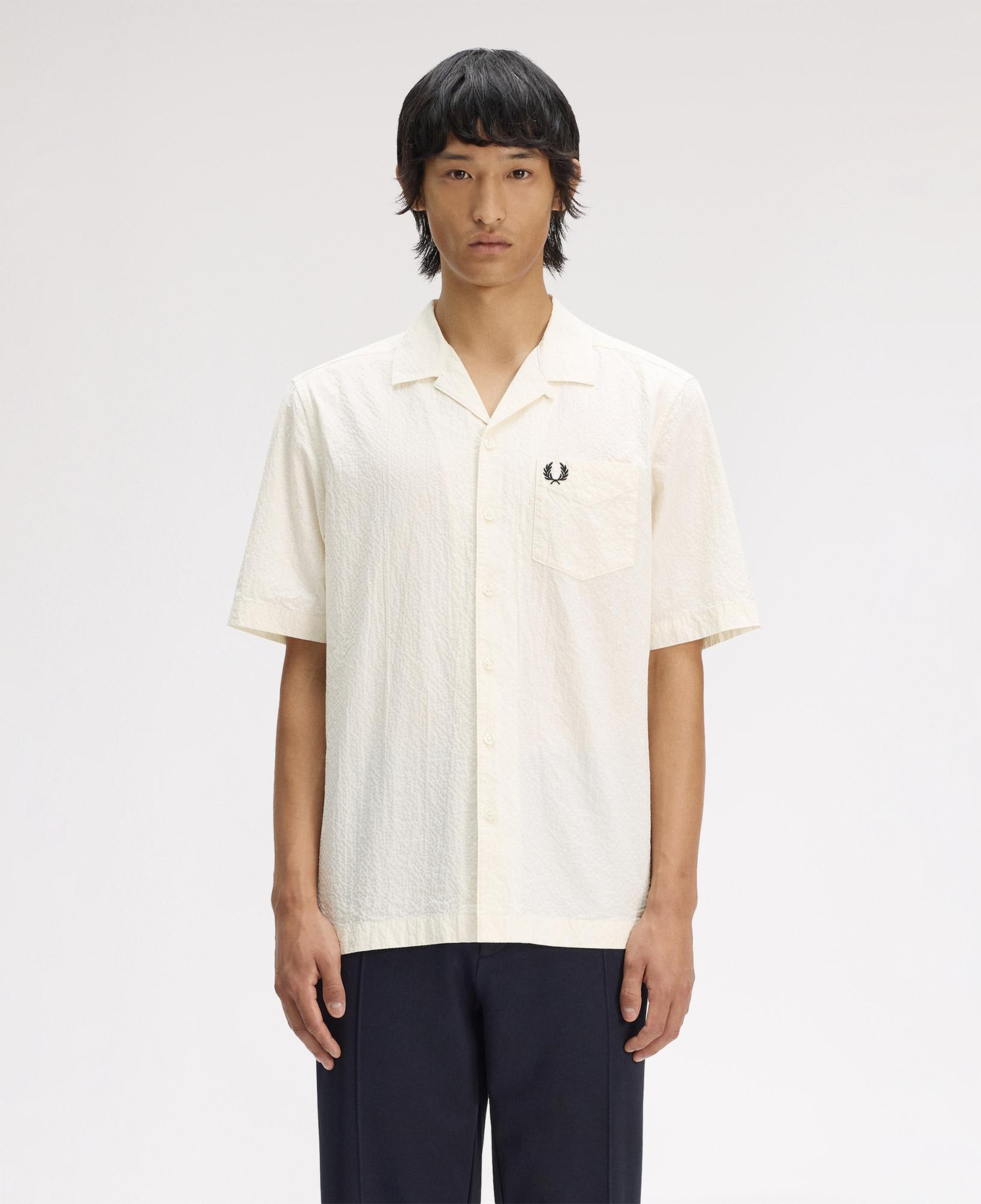 Fred Perry Seersucker Revere Collar Erkek Krem Gömlek