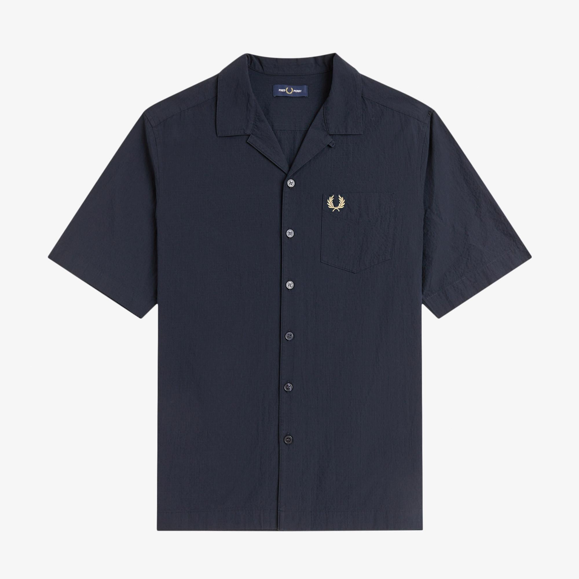 Fred Perry Seersucker Revere Collar Erkek Lacivert Gömlek