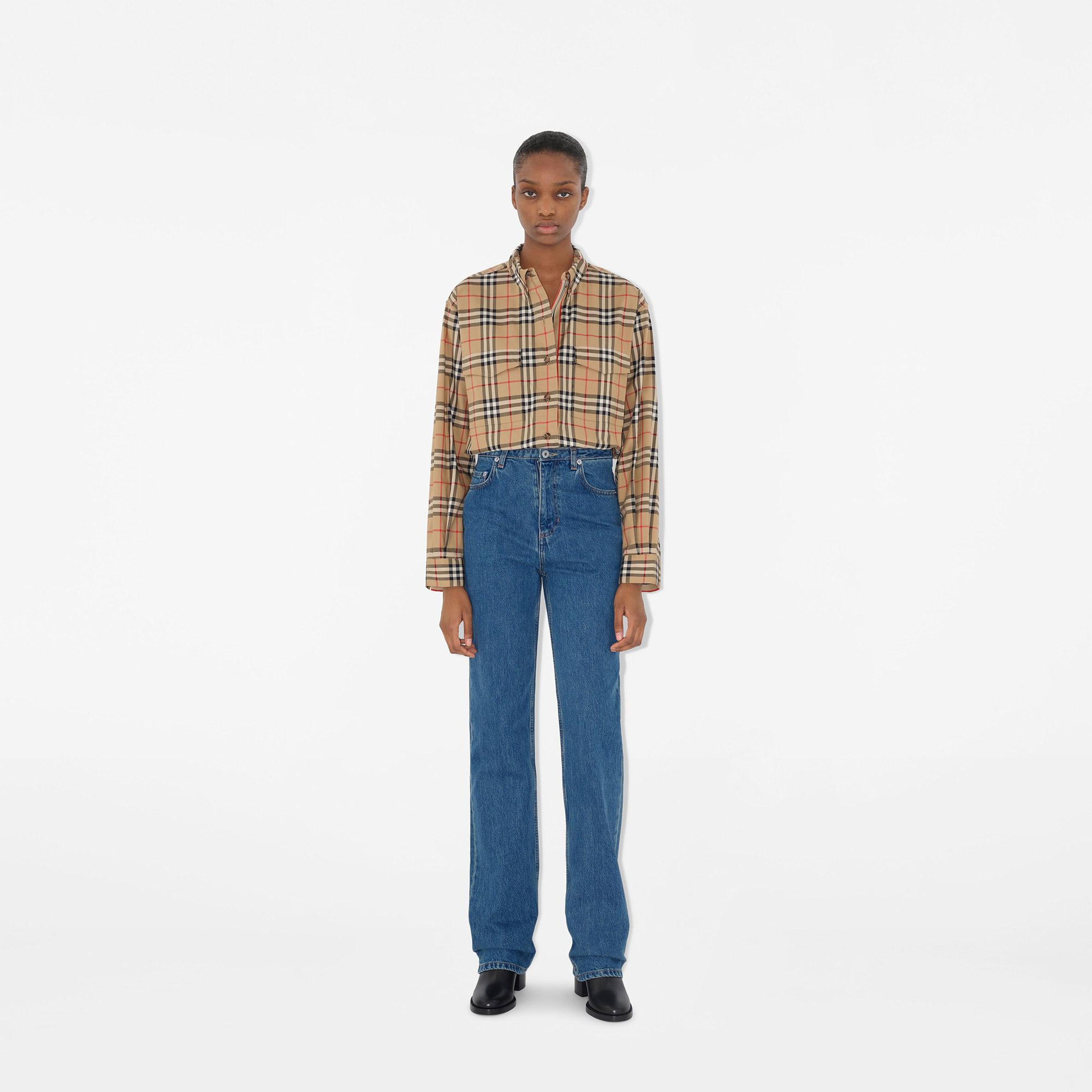 Burberry Relaxed Fit Check Cotton Kadın Bej Gömlek