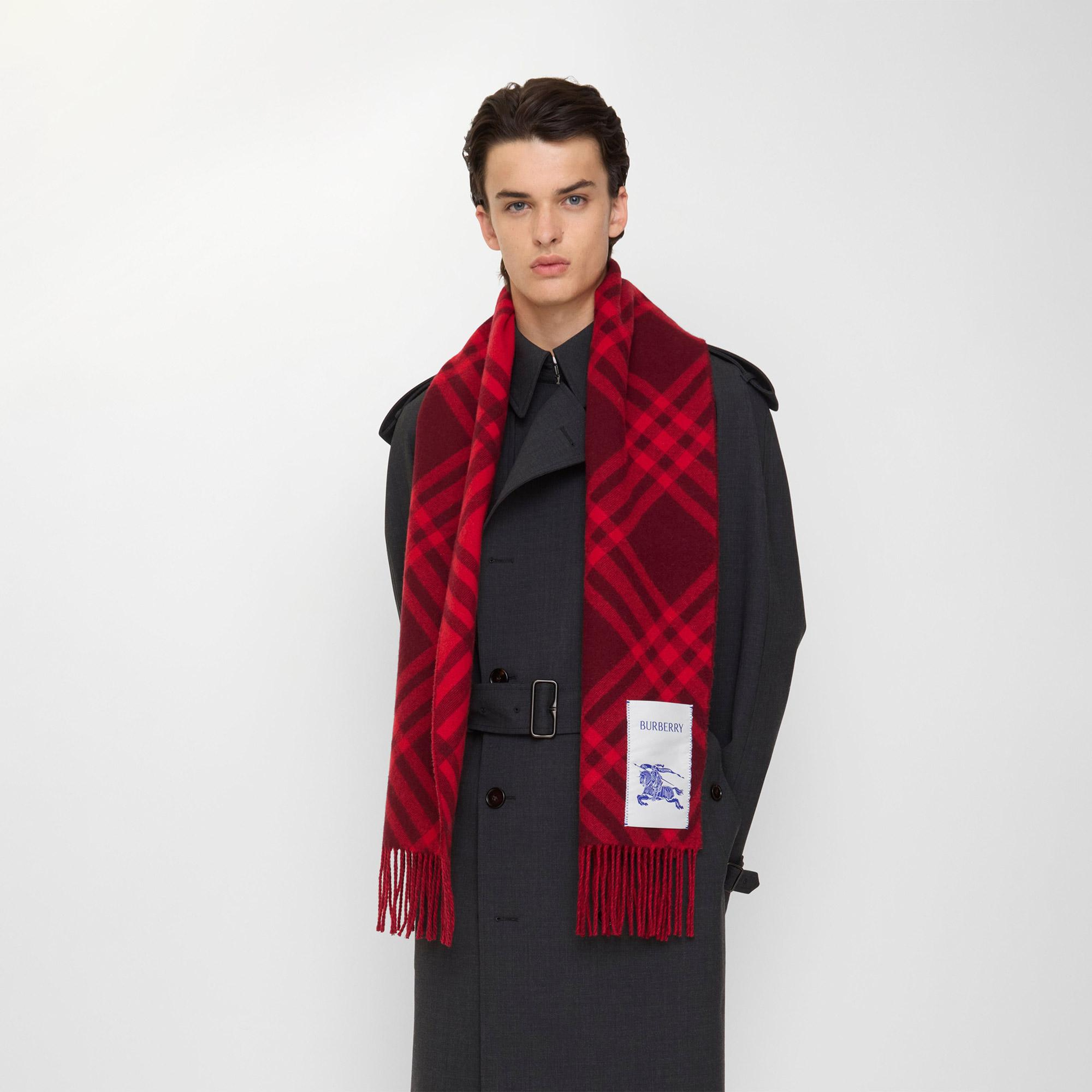 Burberry 168X30 Tbar Bias Check Kadın Kırmızı Atkı