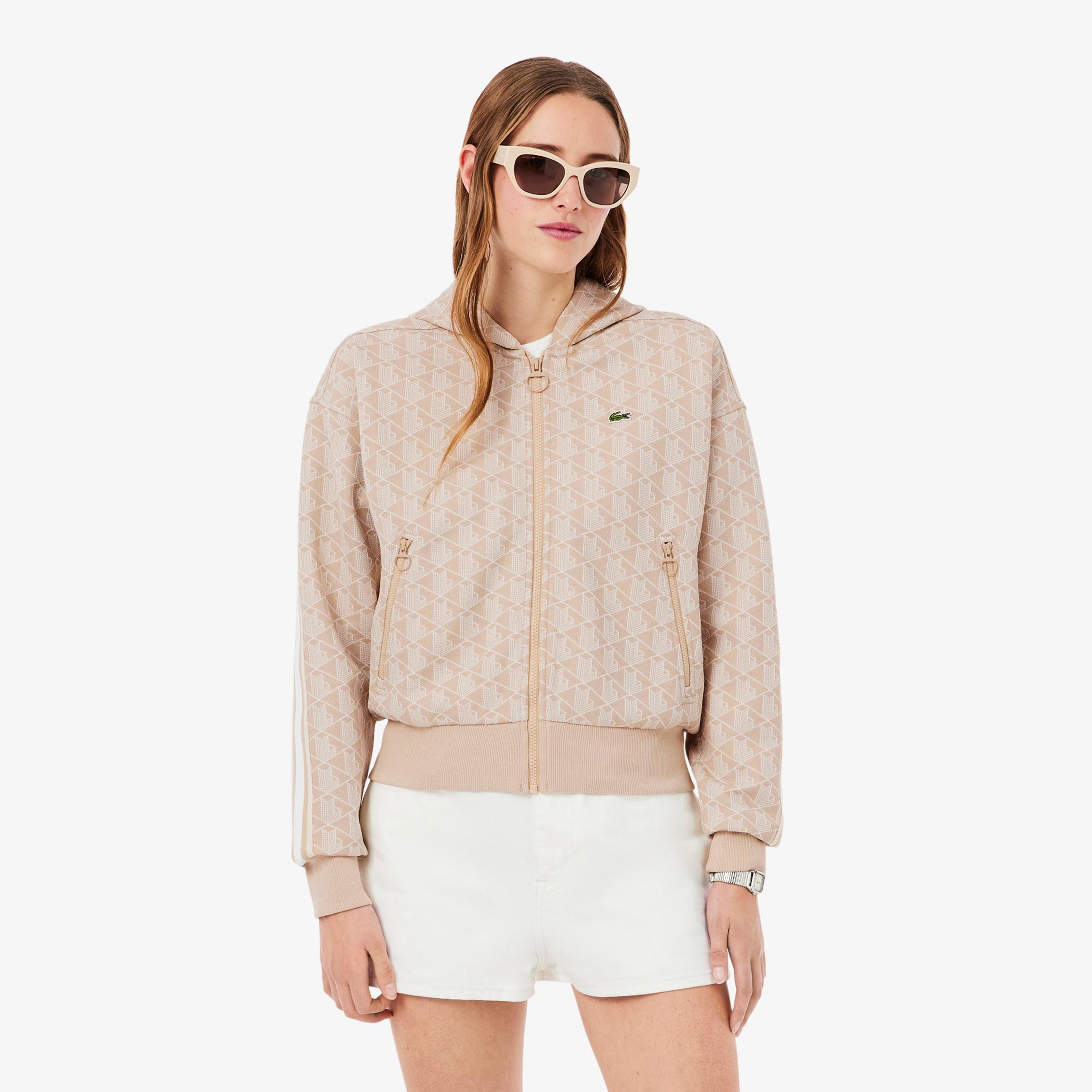 Kadın Regular Fit Fermuarlı Monogram Pembe Sweatshirt
