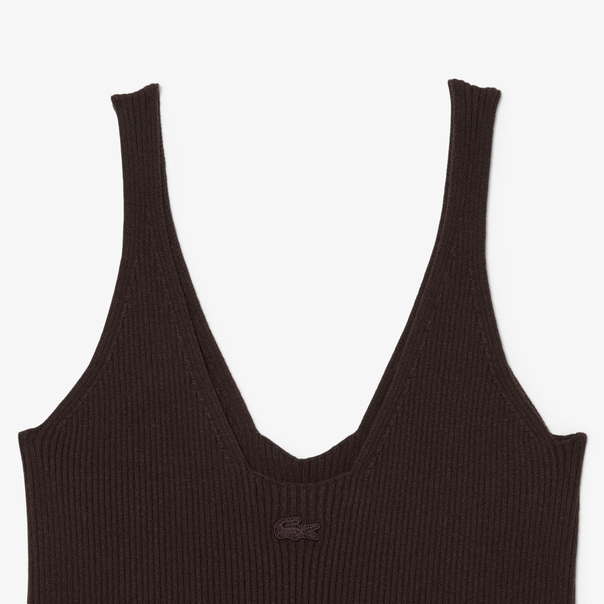 Kadın Slim Fit Kolsuz V Yaka Koyu Kahverengi Elbise