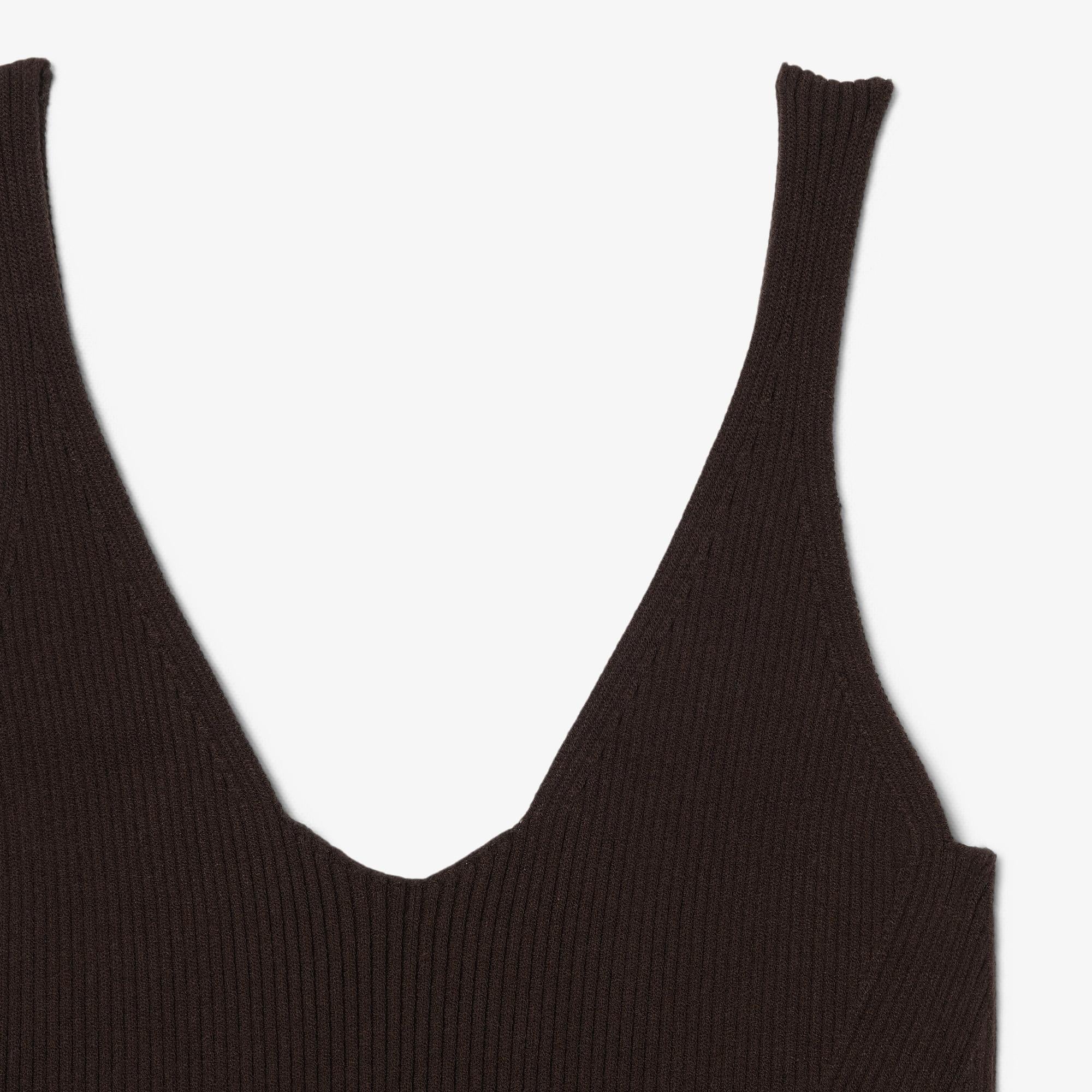 Kadın Slim Fit Kolsuz V Yaka Koyu Kahverengi Elbise