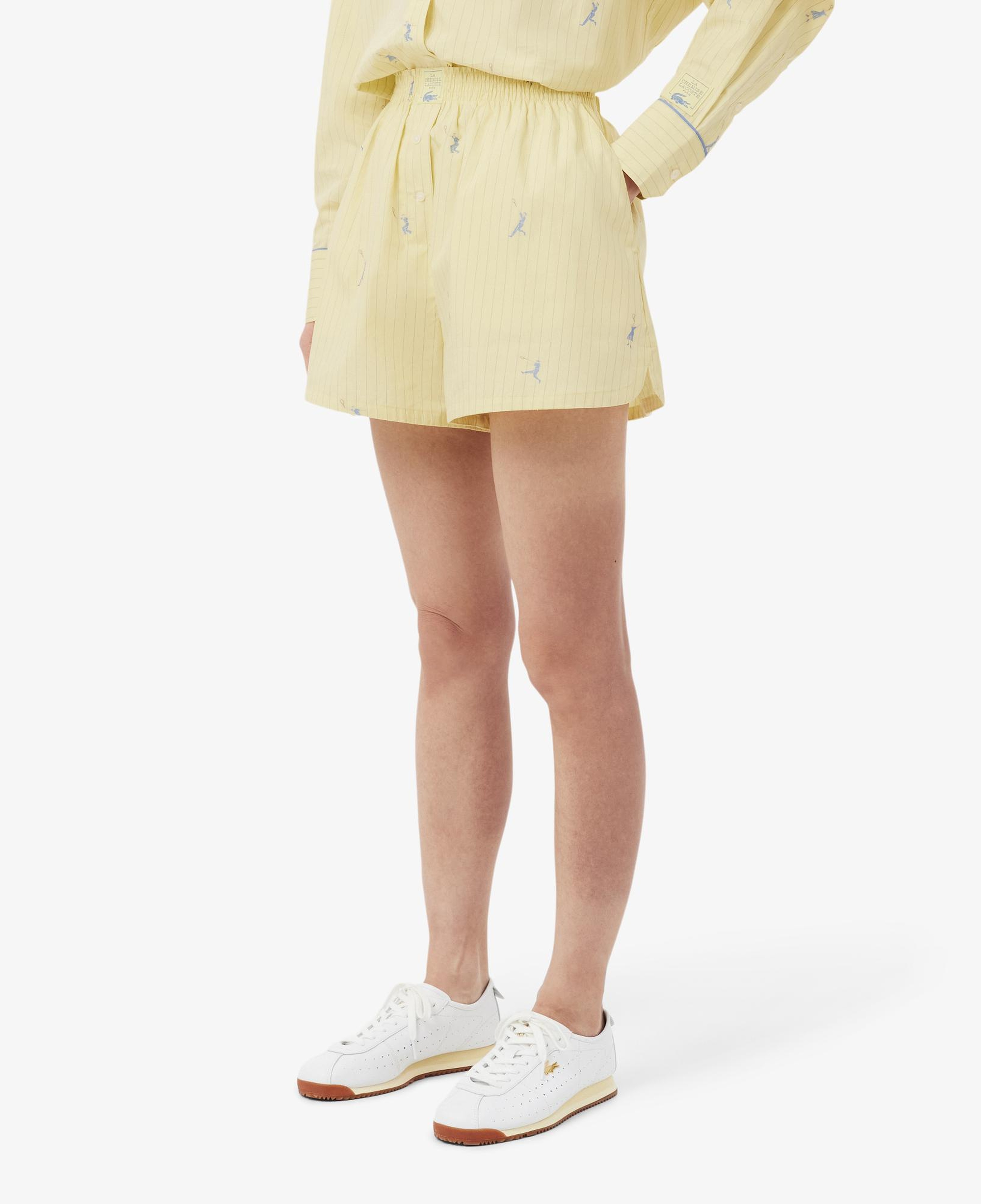 Kadın Oversize Fit Çizgili Sarı Şort
