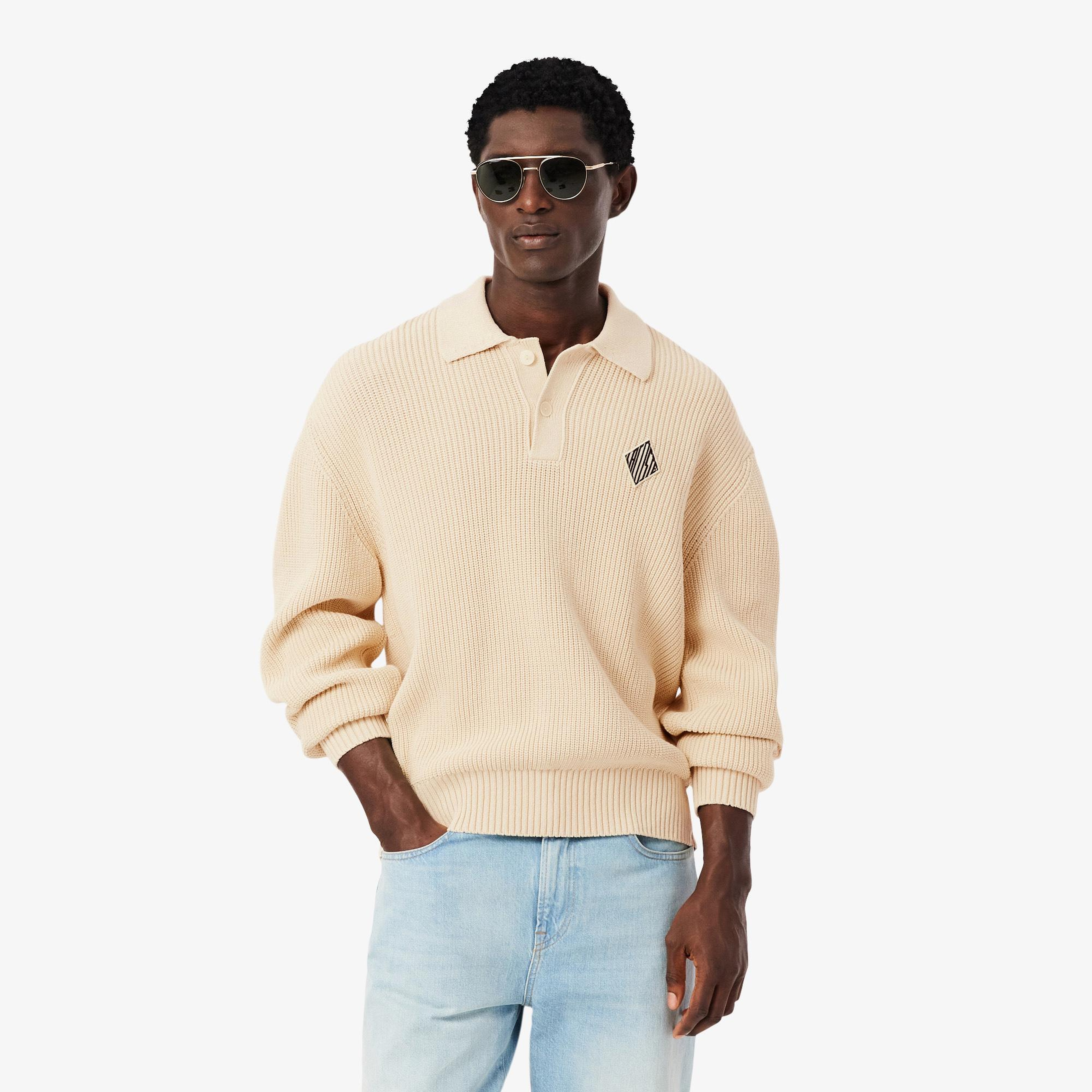Erkek Relaxed Fit Polo Yaka Bej Kazak