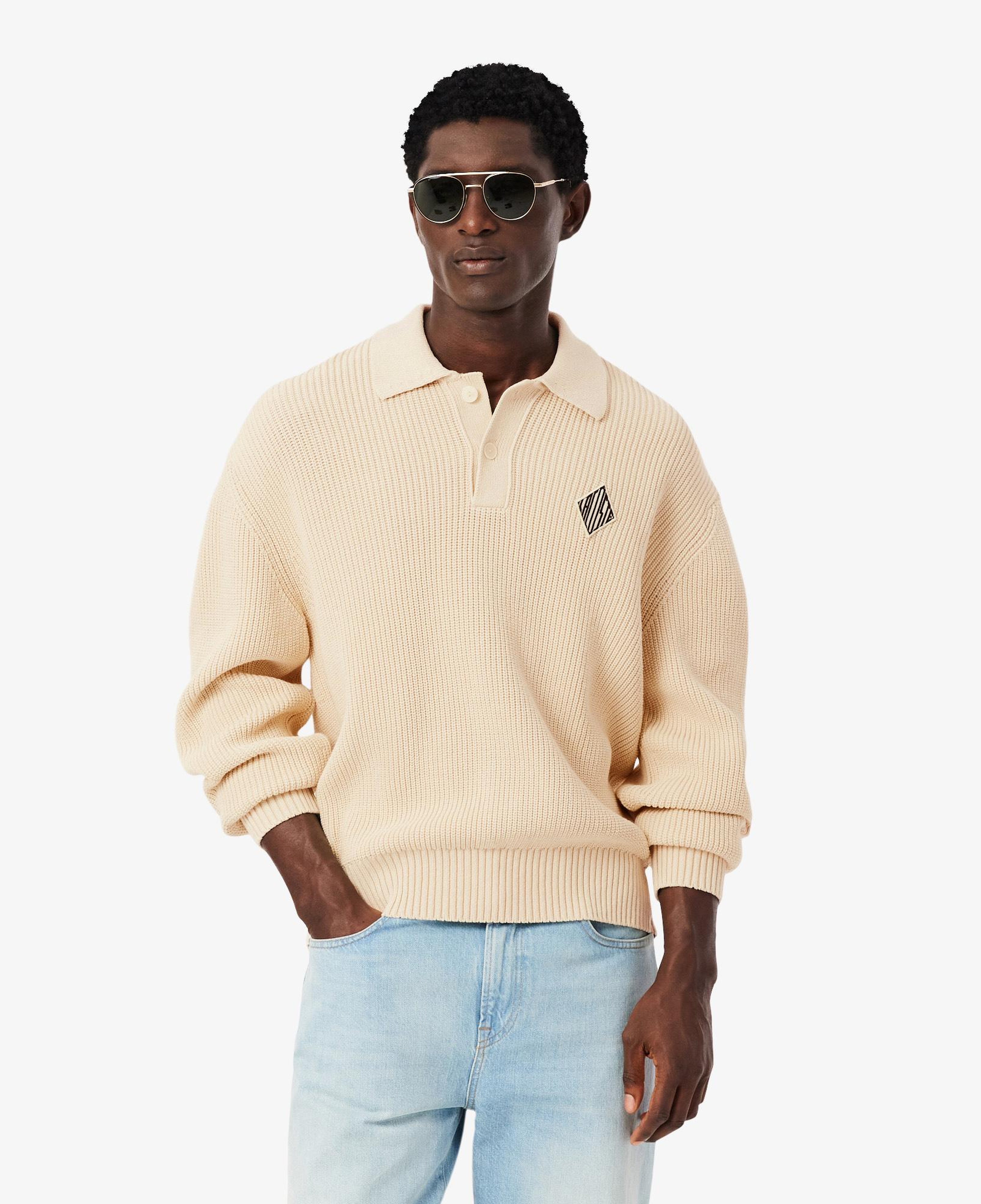 Erkek Relaxed Fit Polo Yaka Bej Kazak