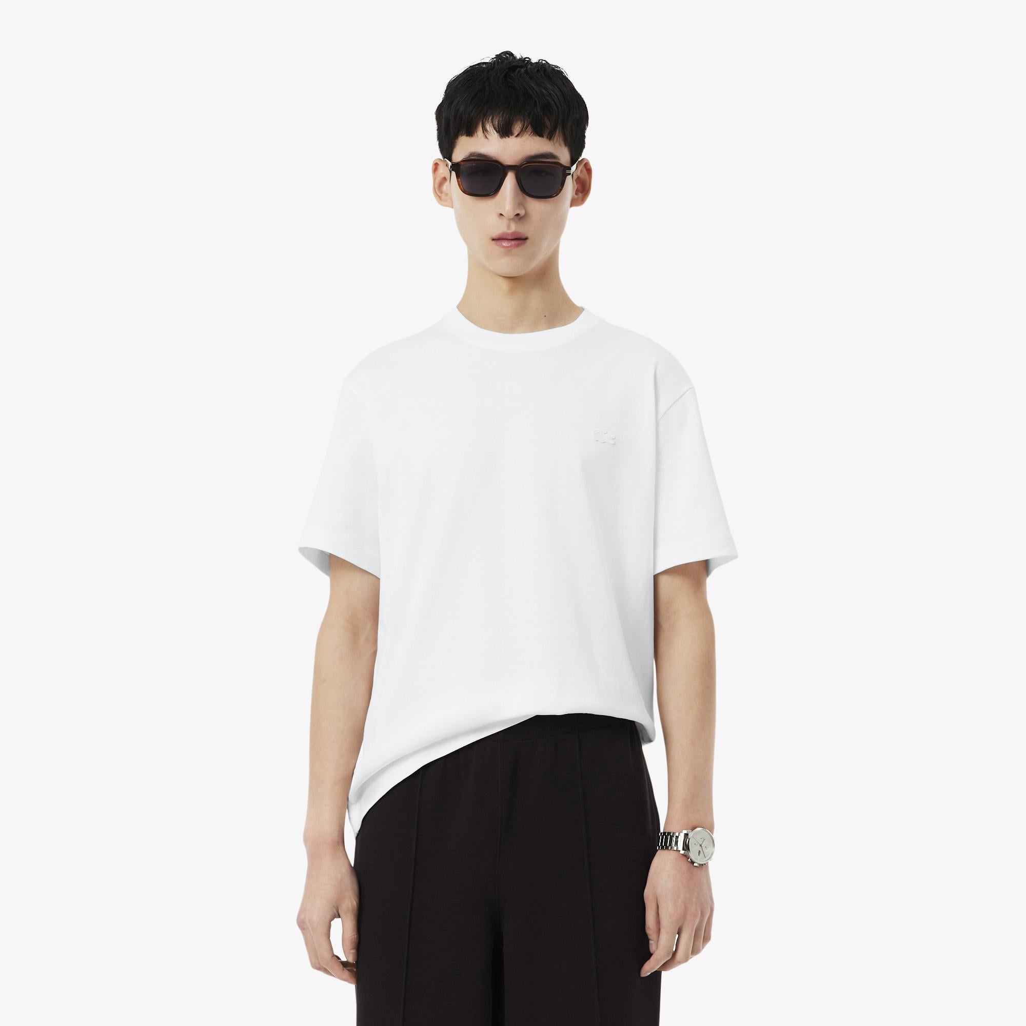 Erkek Classic Fit Bisiklet Yaka Baskılı Beyaz T-Shirt