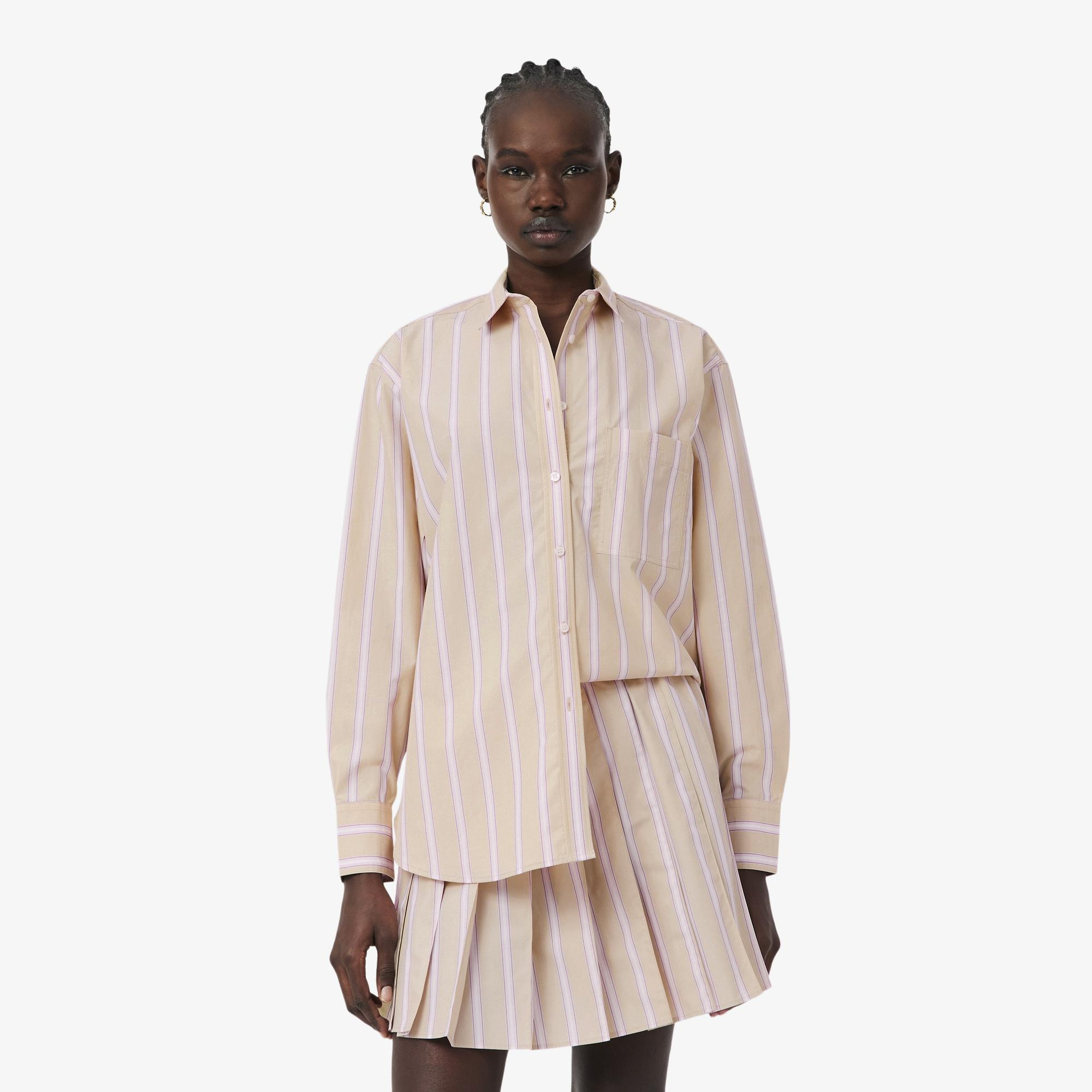 Kadın Oversize Fit Çizgili Pembe Gömlek