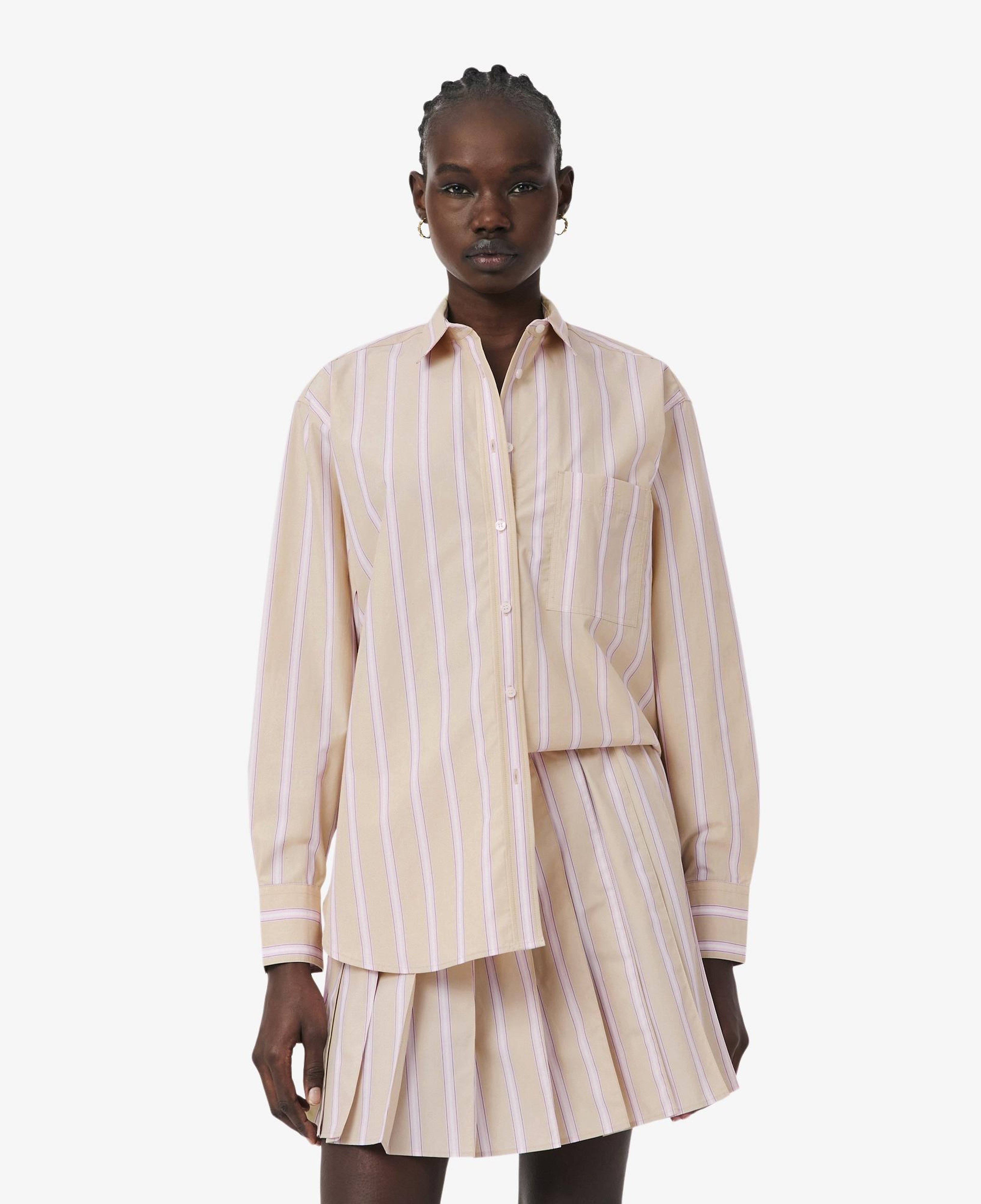 Kadın Oversize Fit Çizgili Pembe Gömlek