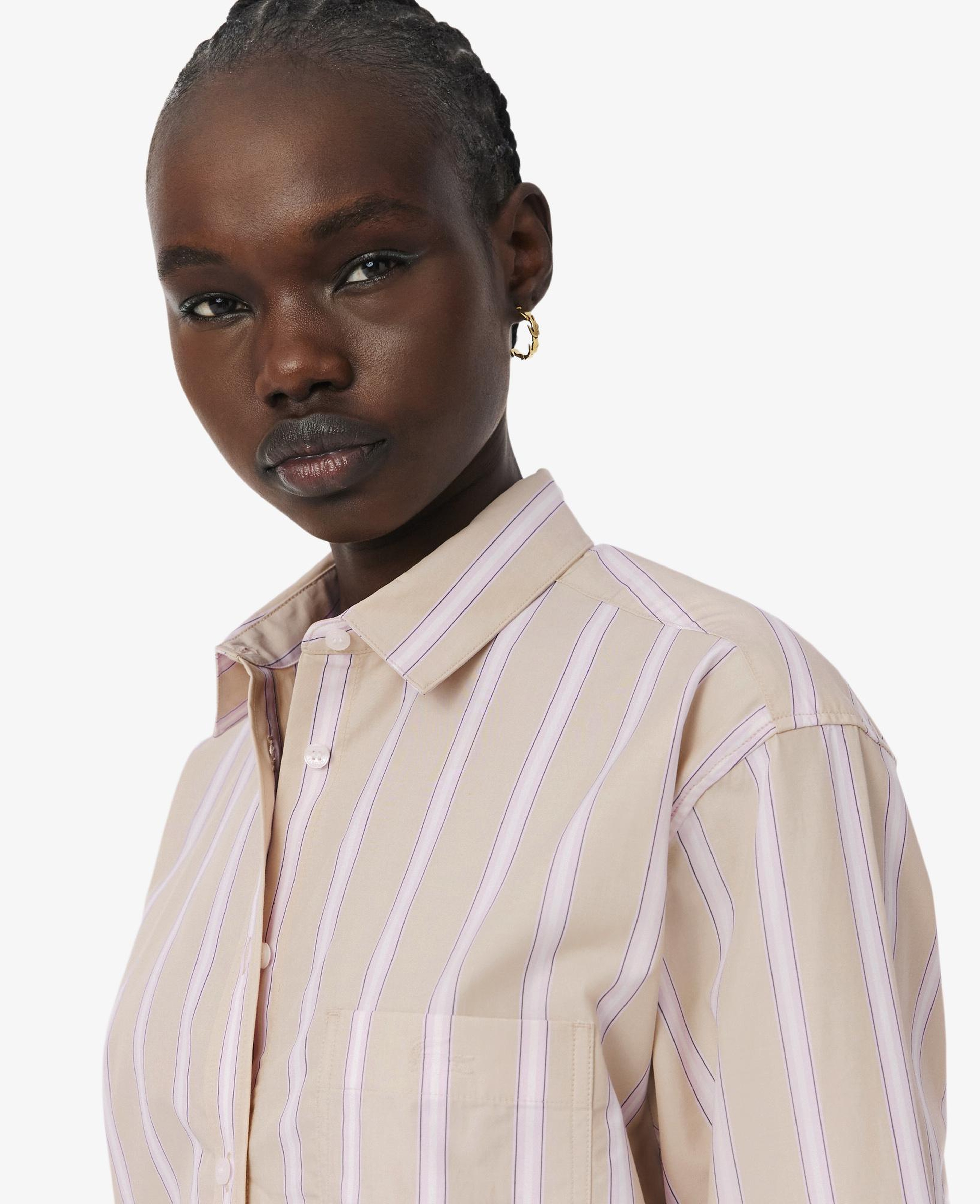 Kadın Oversize Fit Çizgili Pembe Gömlek