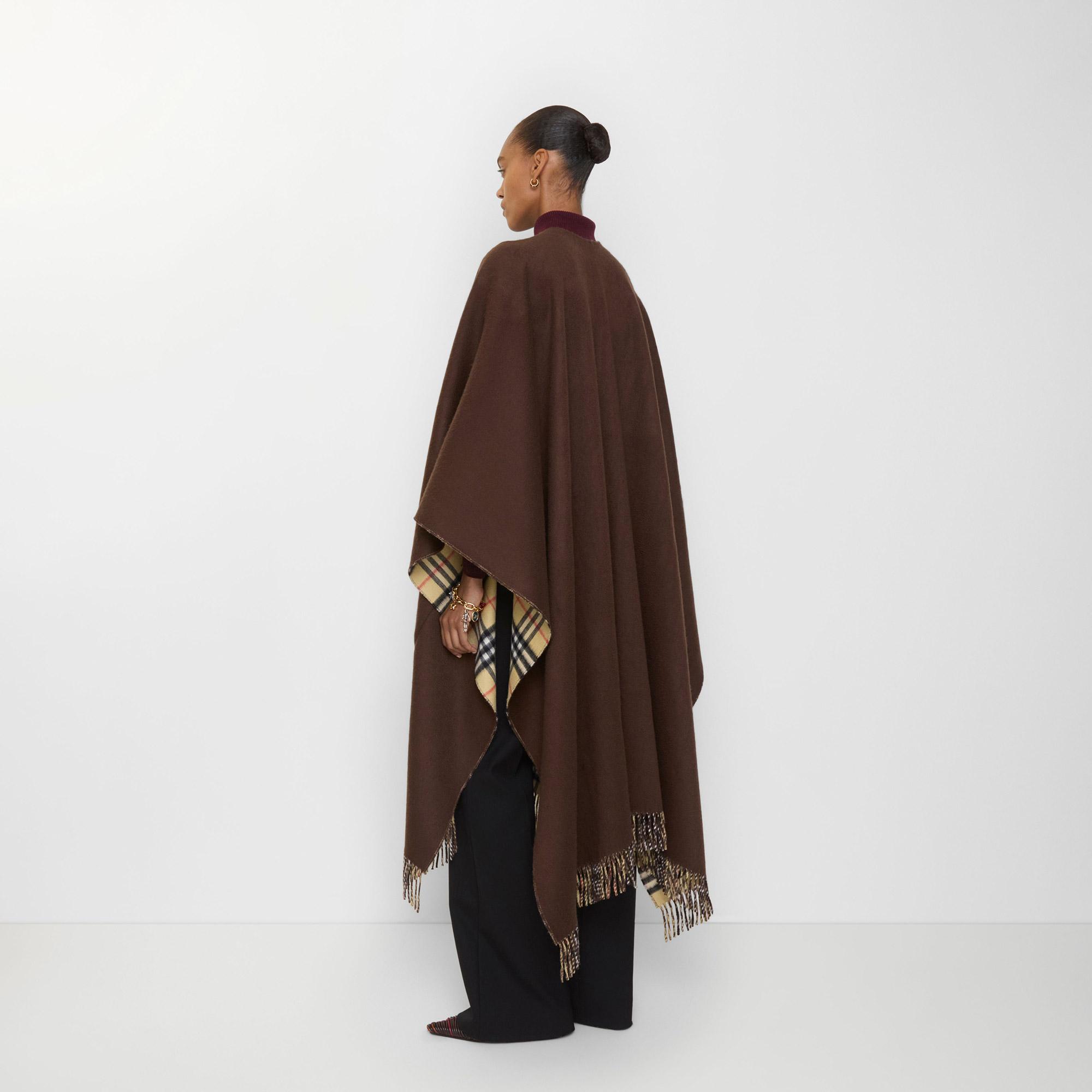 Burberry Reversible Check Wool Cashmere Cape Kadın Kahverengi Palto