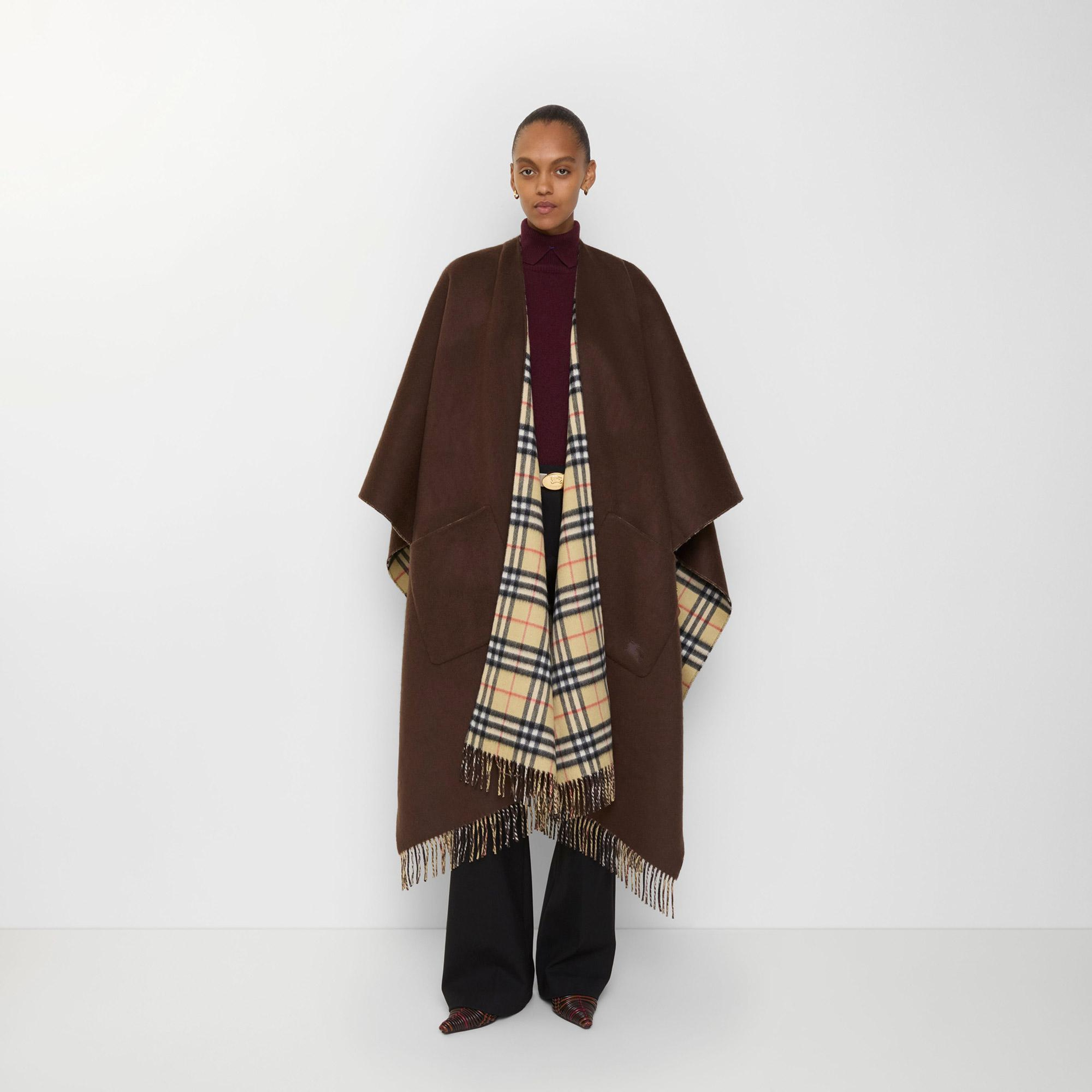 Burberry Reversible Check Wool Cashmere Cape Kadın Kahverengi Palto