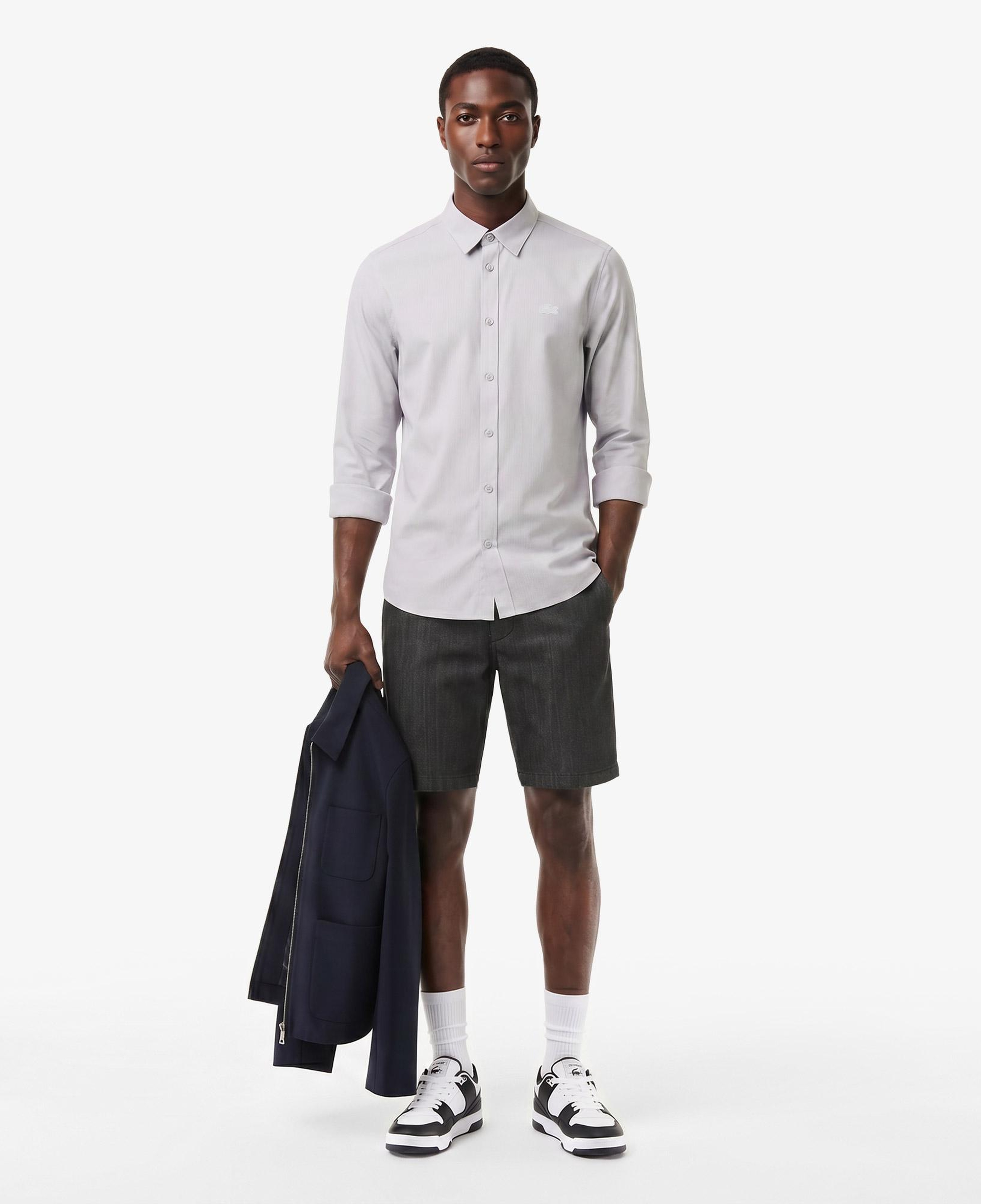 Erkek Slim Fit Düğmeli Yaka Gri Gömlek