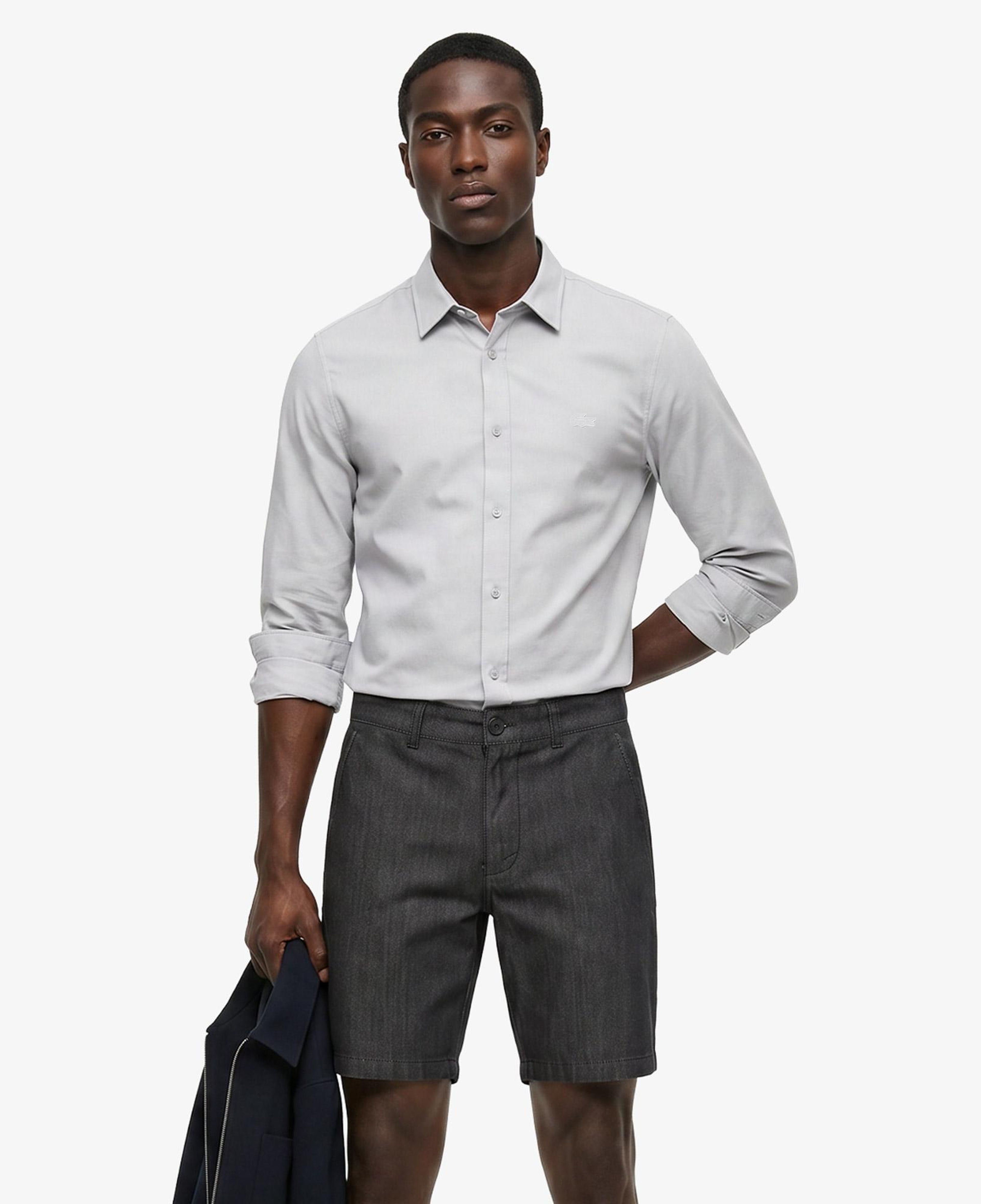 Erkek Slim Fit Düğmeli Yaka Gri Gömlek