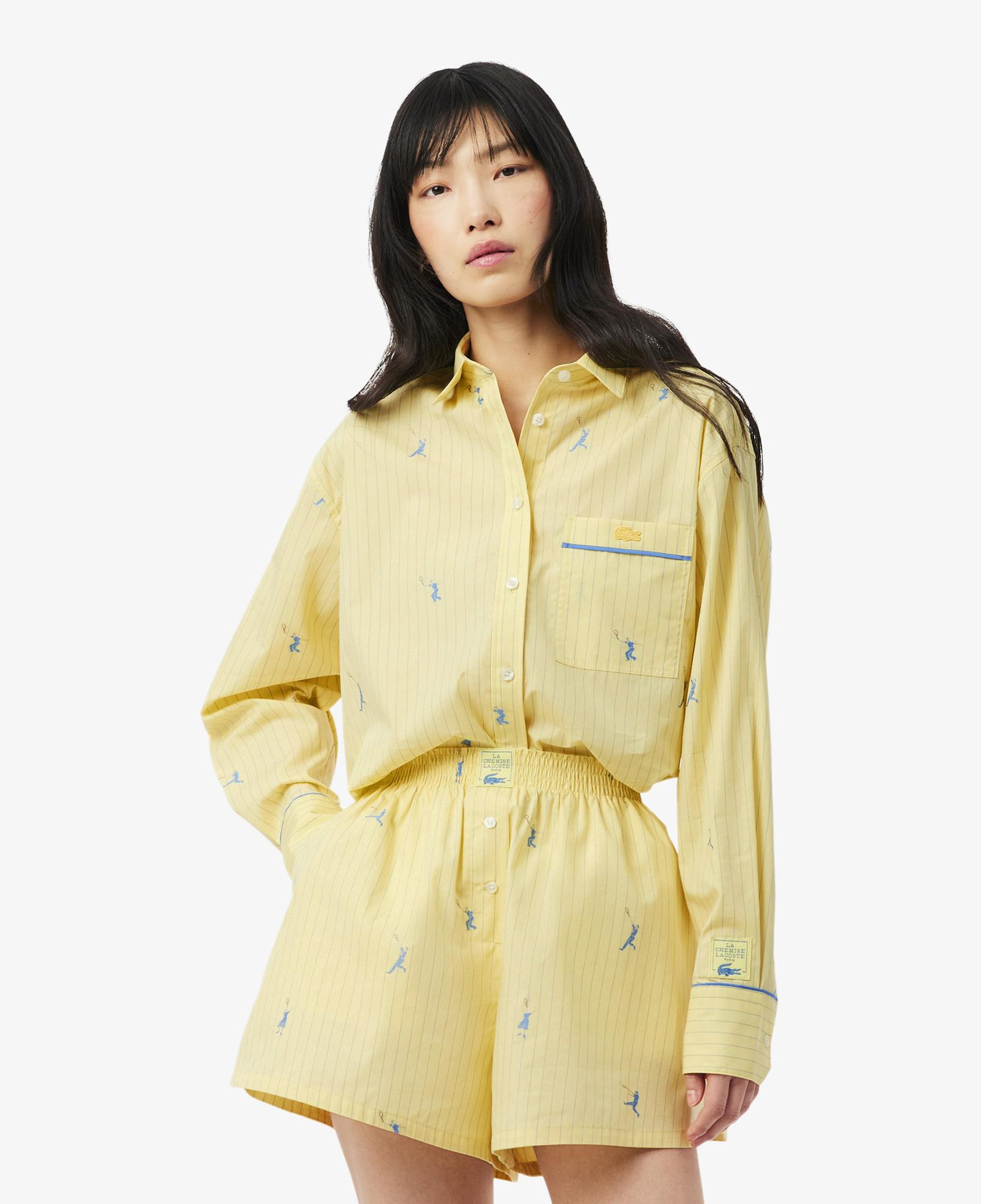 Kadın Oversize Fit Çizgili Sarı Gömlek