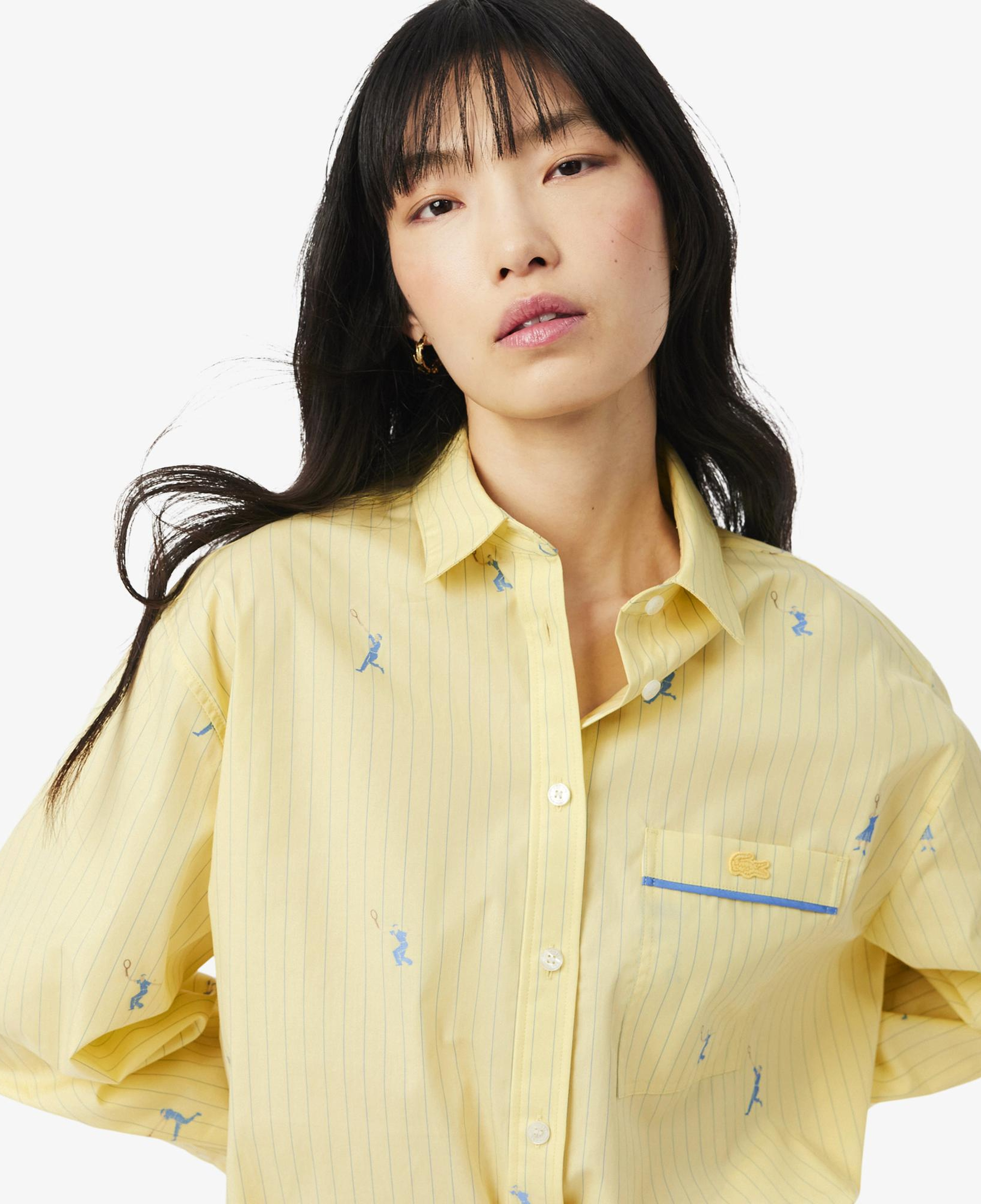 Kadın Oversize Fit Çizgili Sarı Gömlek