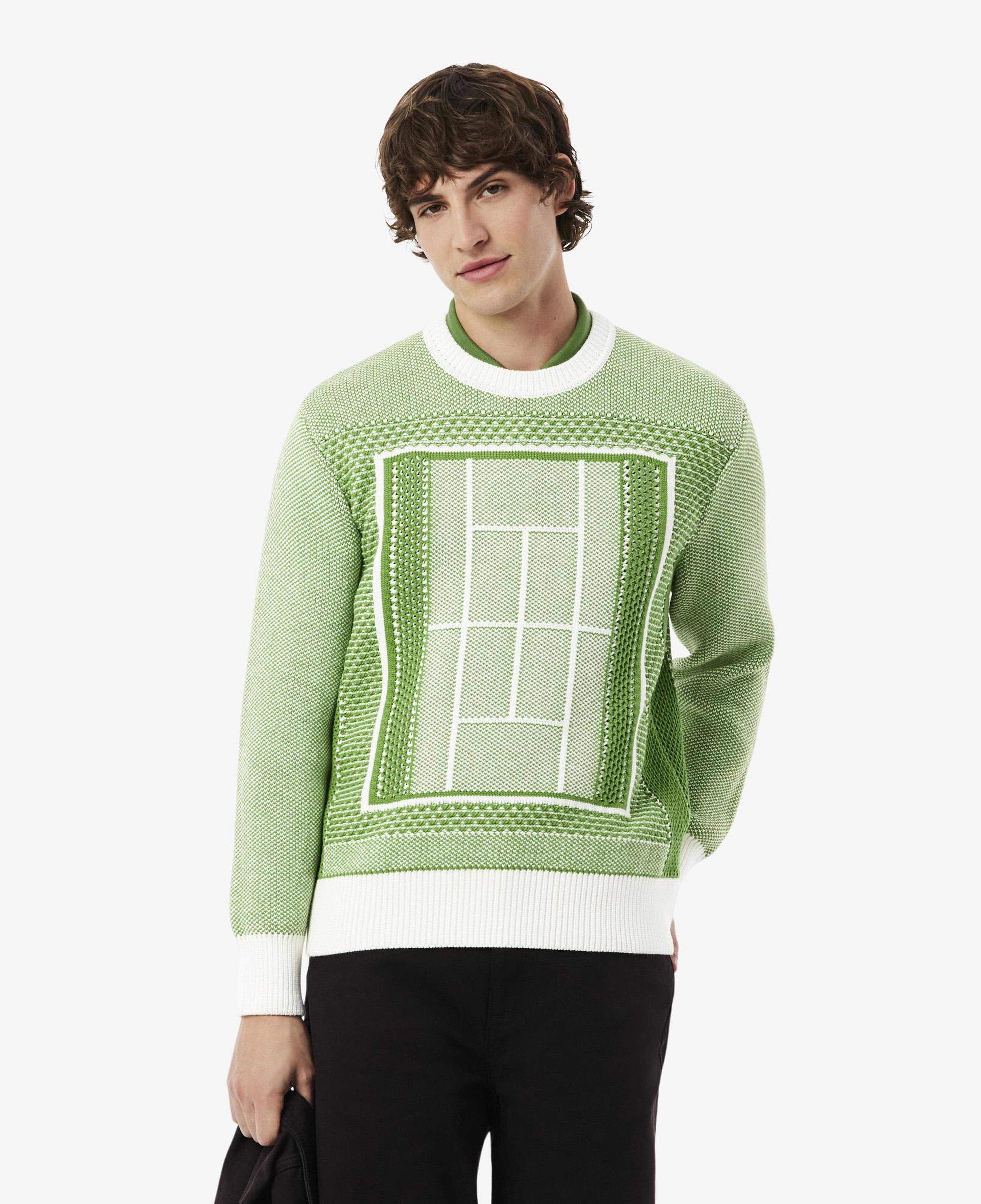 Erkek Classic Fit Bisiklet Yaka Desenli Yeşil Kazak