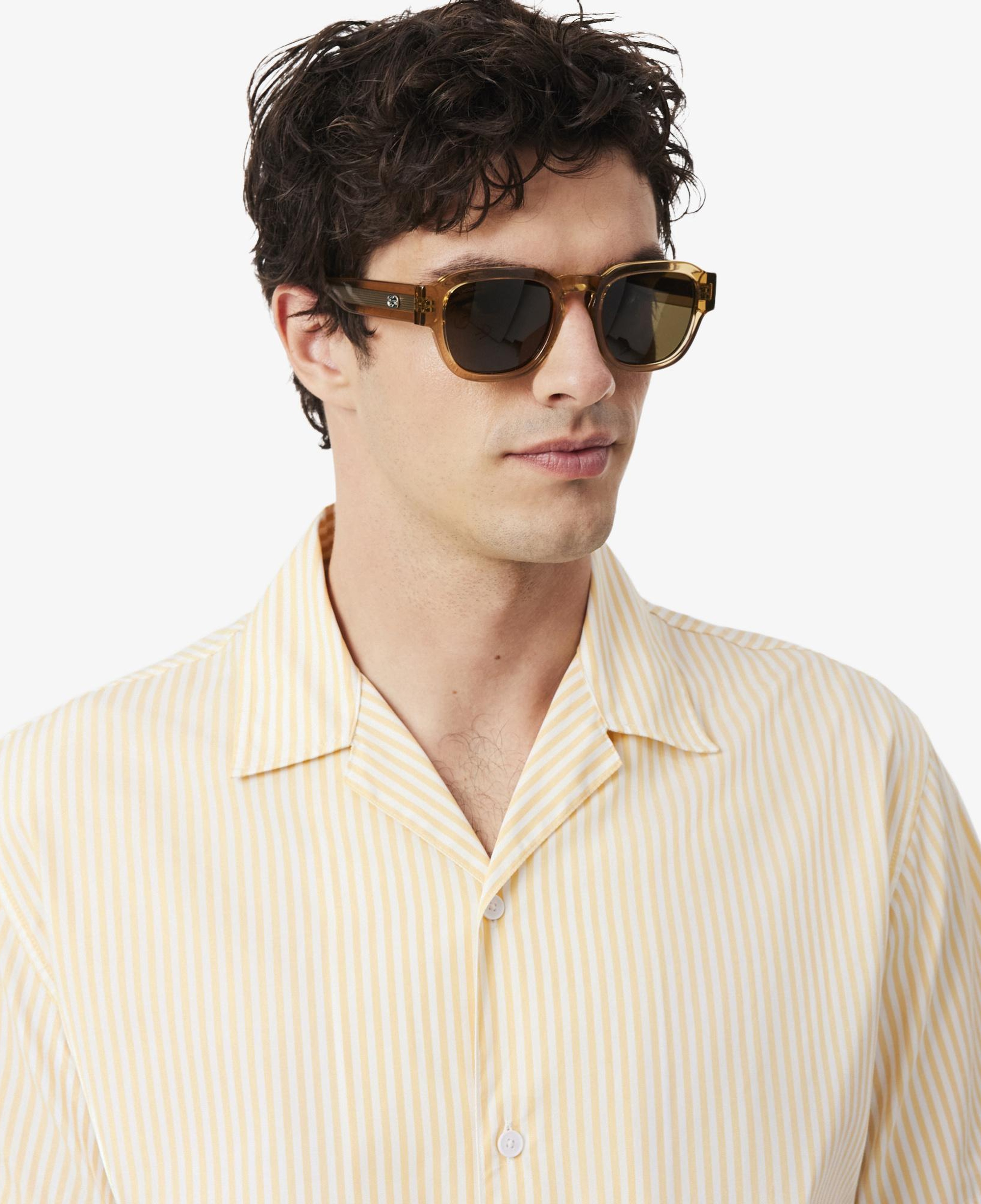 Erkek Relaxed Fit Kısa Kollu Çizgili Bej Gömlek