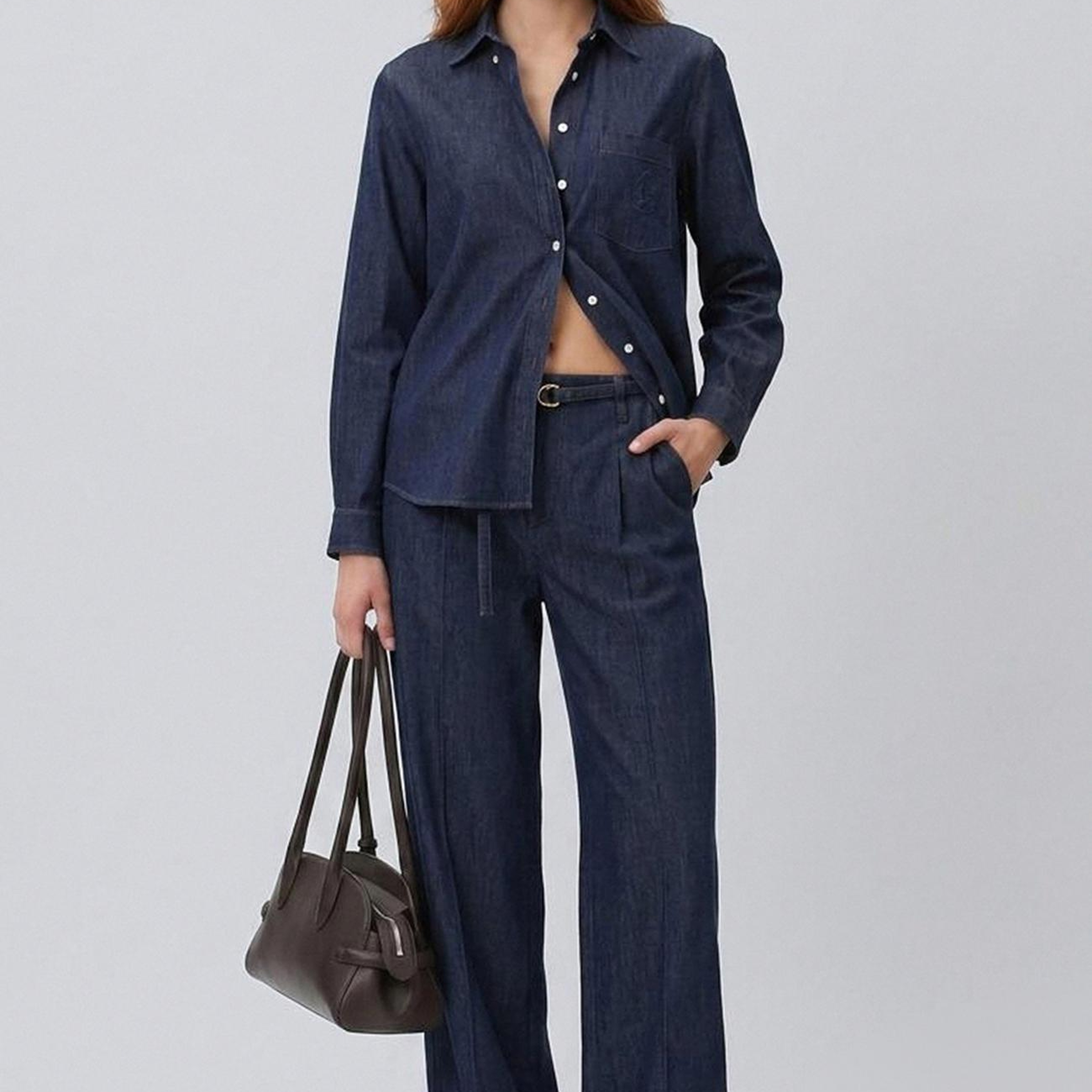 Network Kadın Lacivert Ütü İzli Wide Straight Denim Pantolon