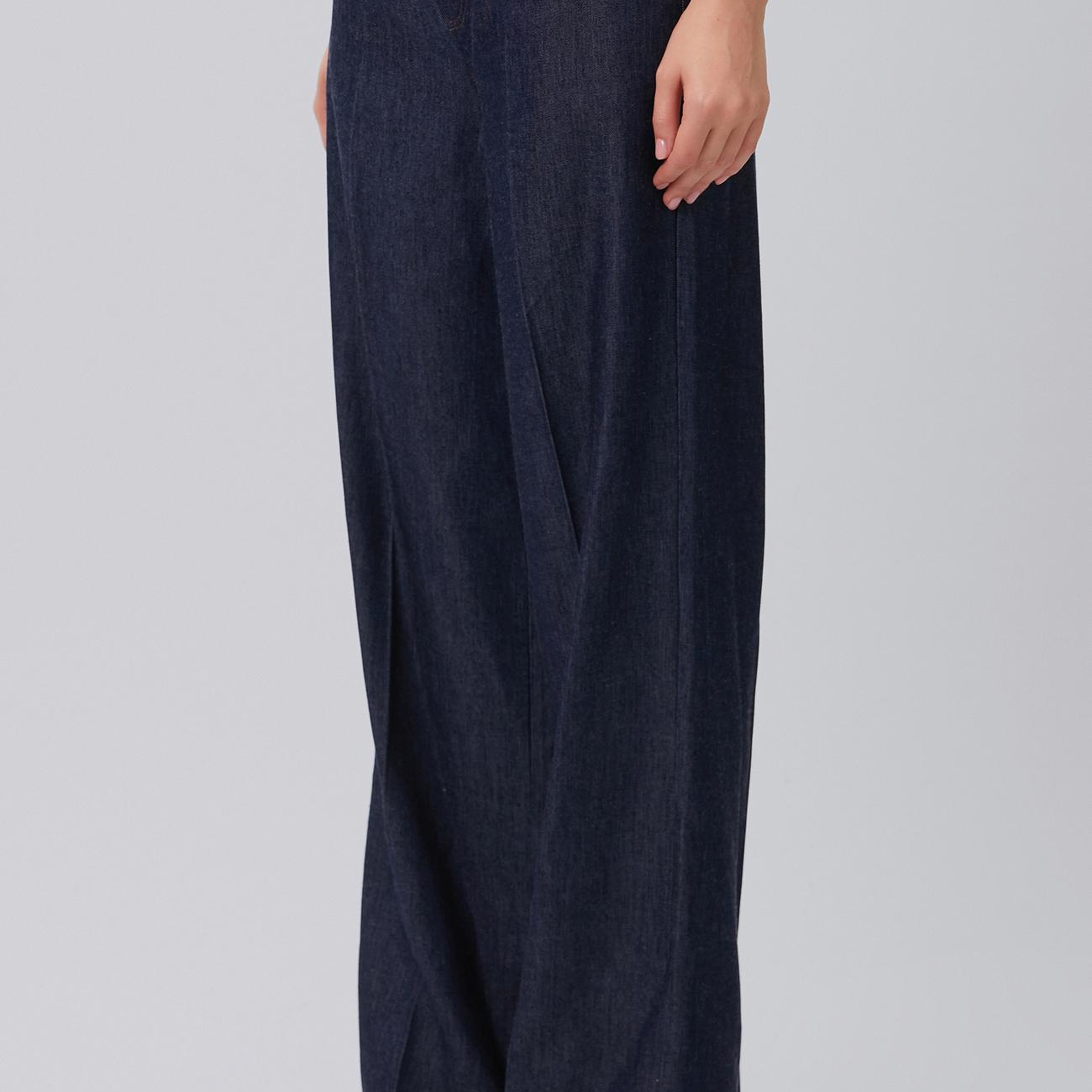 Network Kadın Lacivert Ütü İzli Wide Straight Denim Pantolon