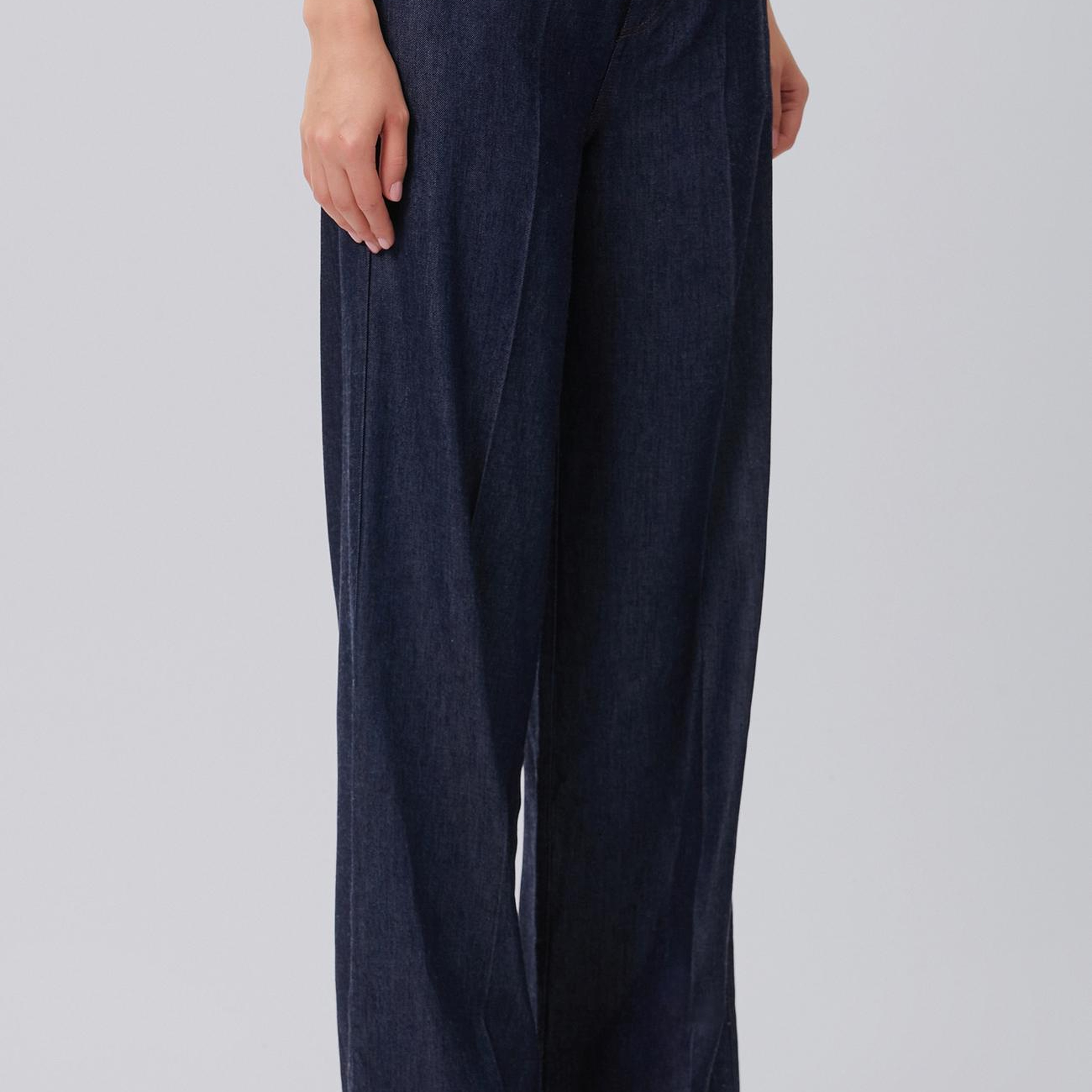 Network Kadın Lacivert Ütü İzli Wide Straight Denim Pantolon