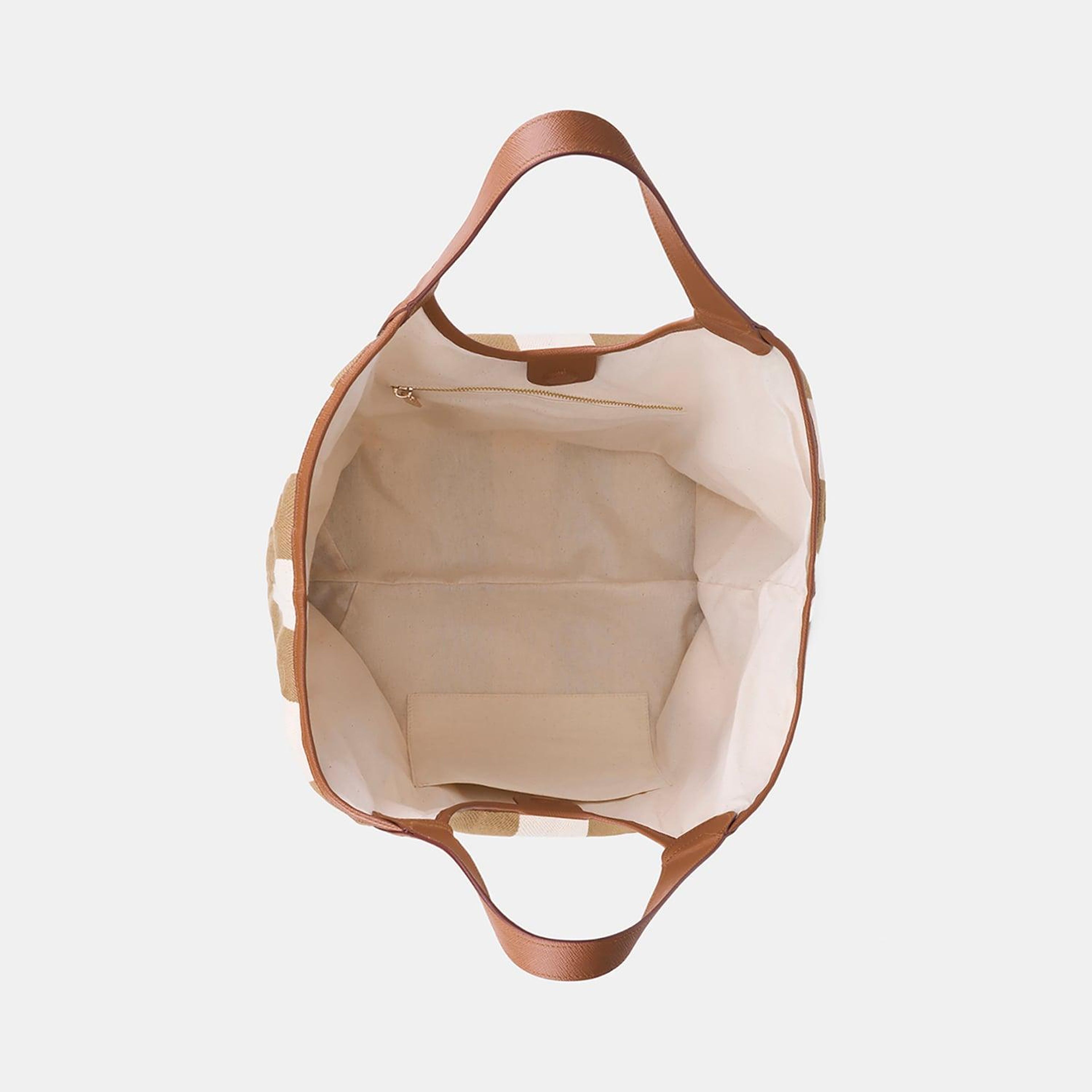 Kadın Monogram Logolu Vizon Çizgili Kumaş Omuz Çantası