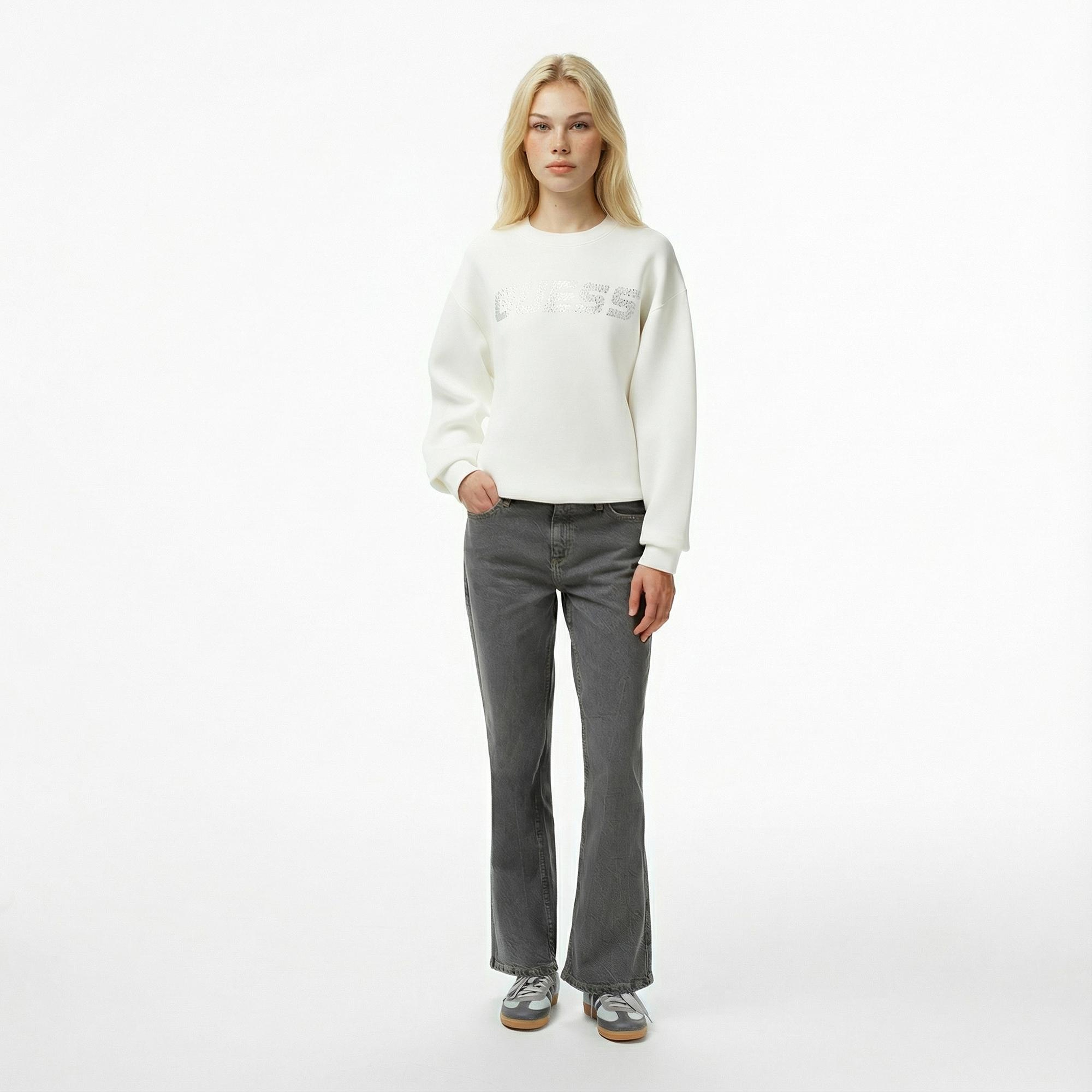 Guess Cecilia Scuba Kadın Beyaz Sweatshirt