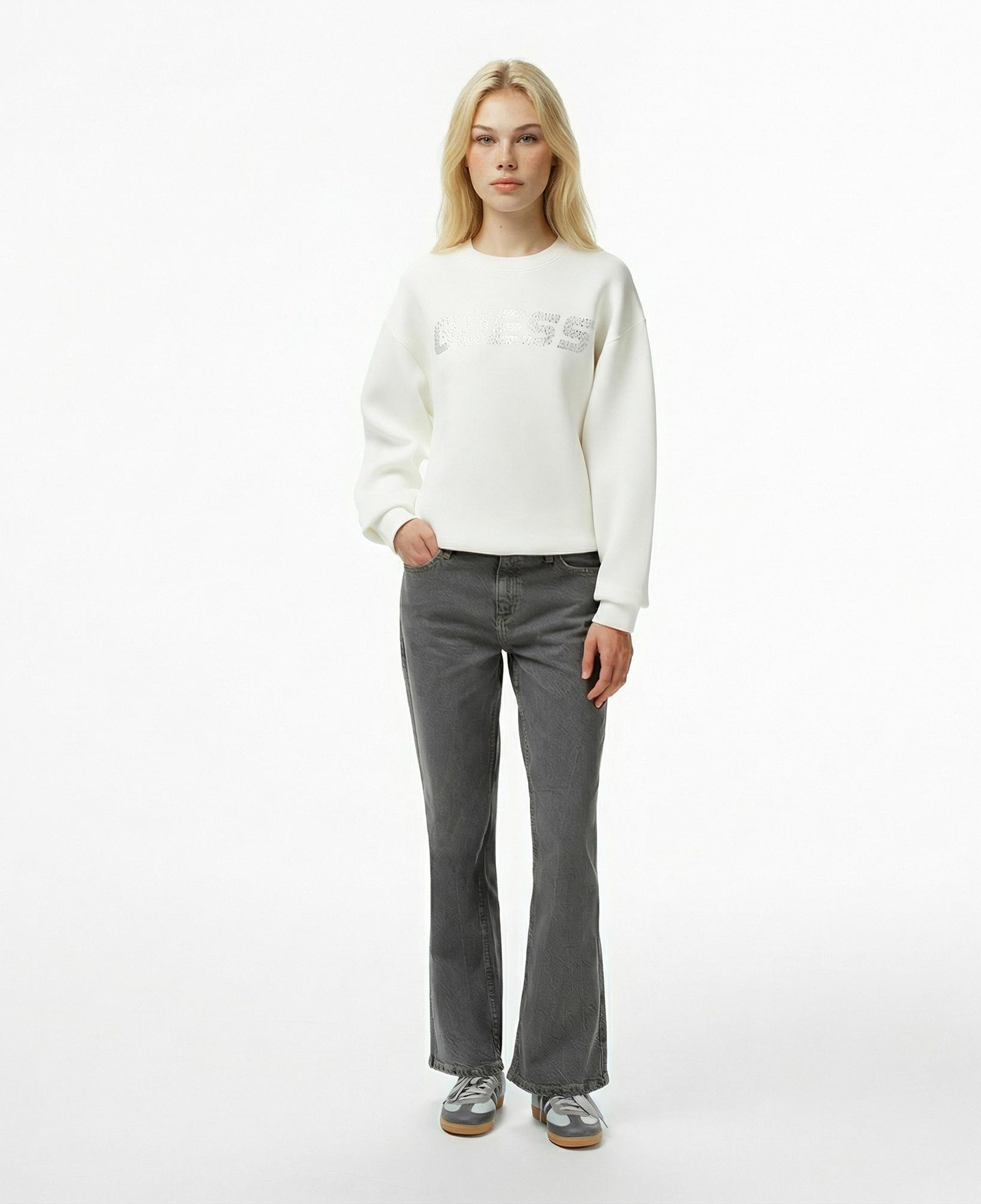 Guess Cecilia Scuba Kadın Beyaz Sweatshirt