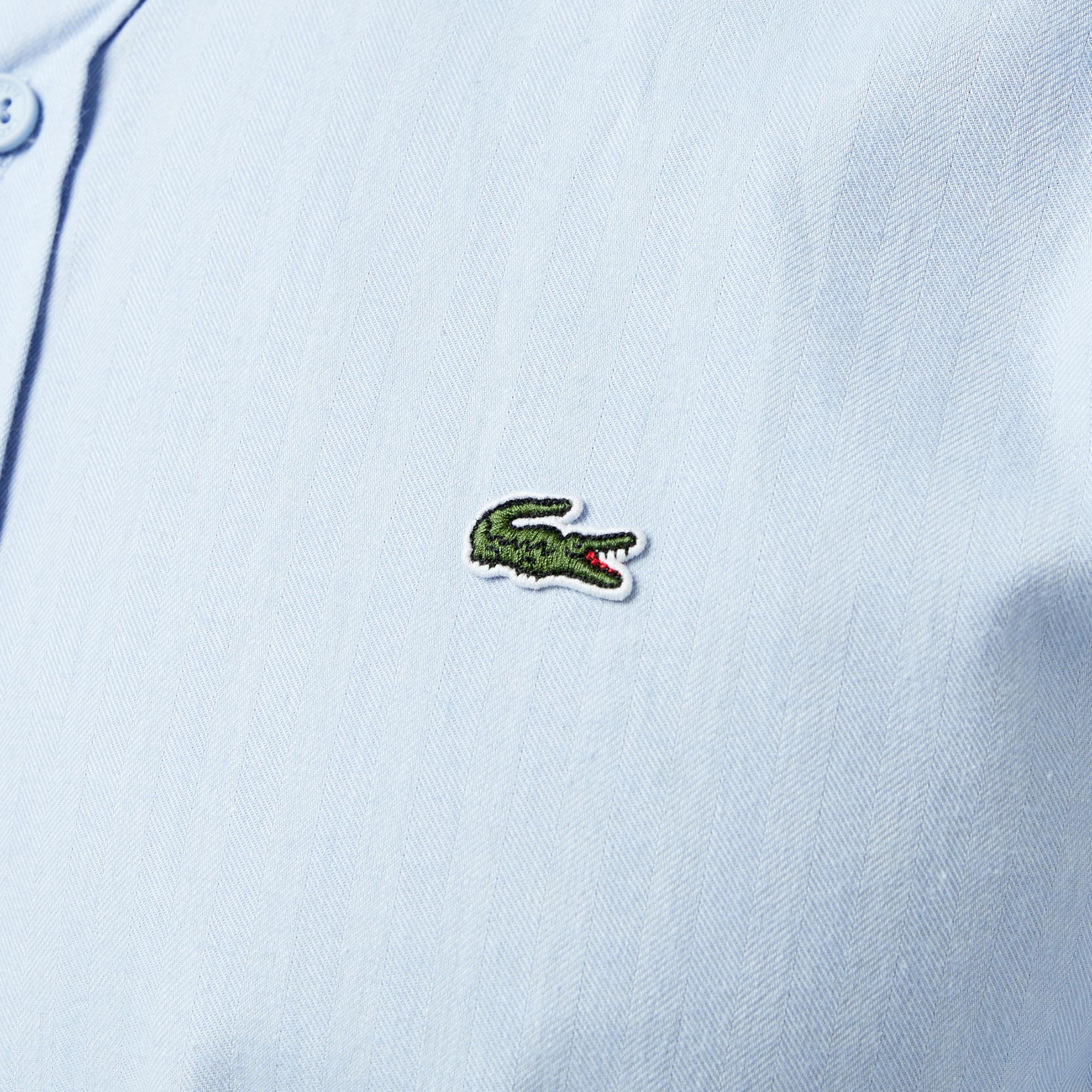 Erkek Slim Fit Düğmeli Yaka Mavi Gömlek