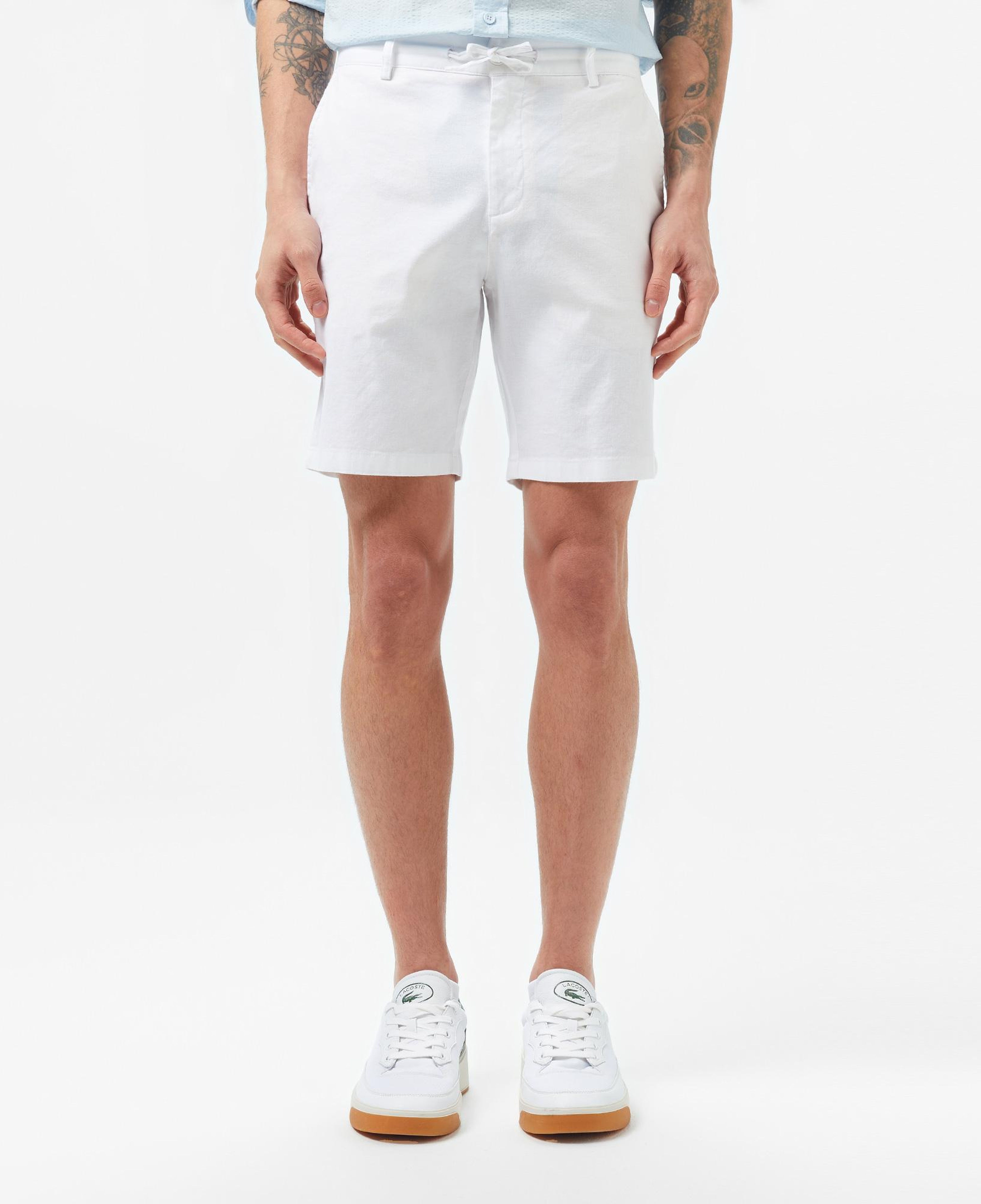 Erkek Regular Fit Keten Beyaz Bermuda Şort