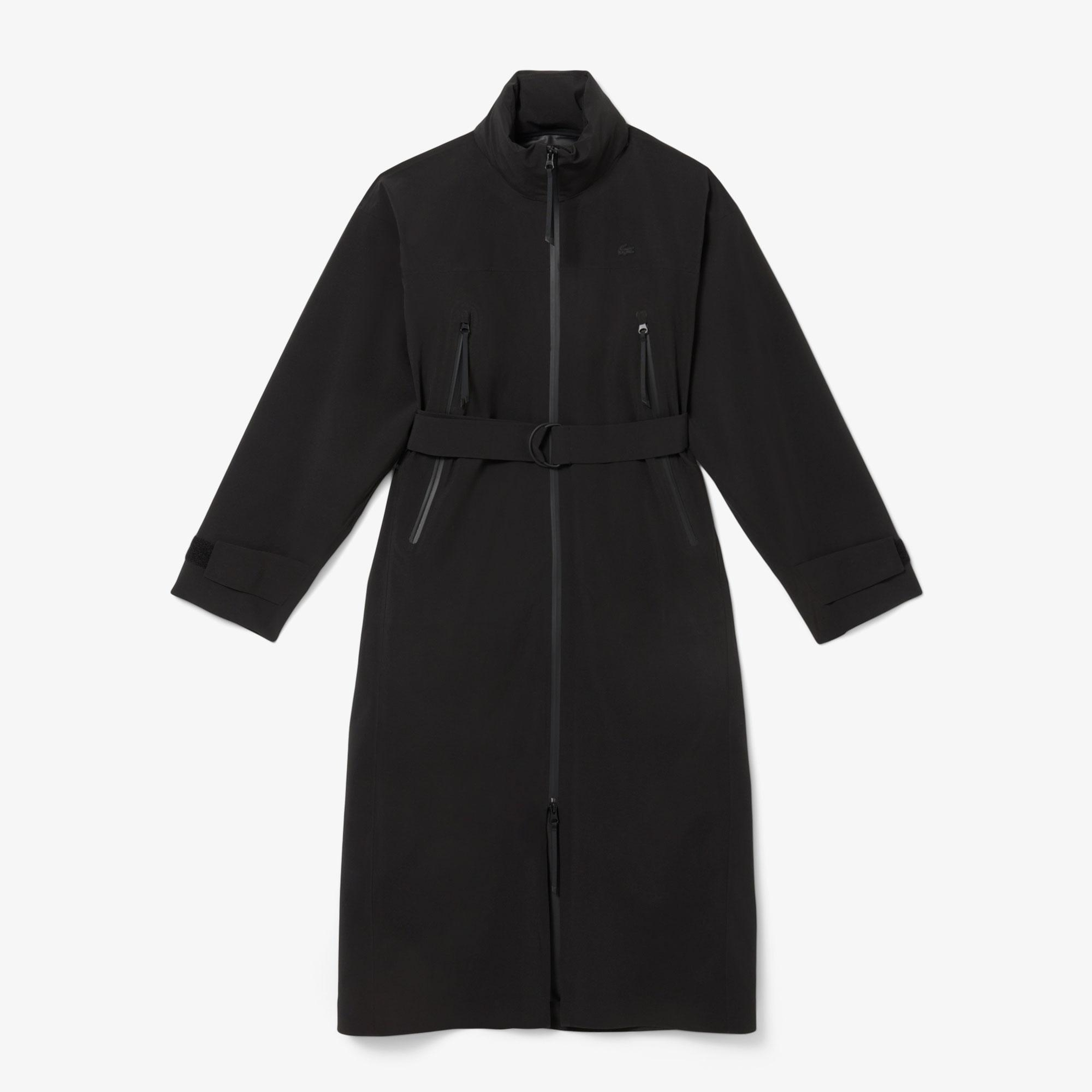 Kadın Oversize Fit Kapüşonlu Siyah Trençkot