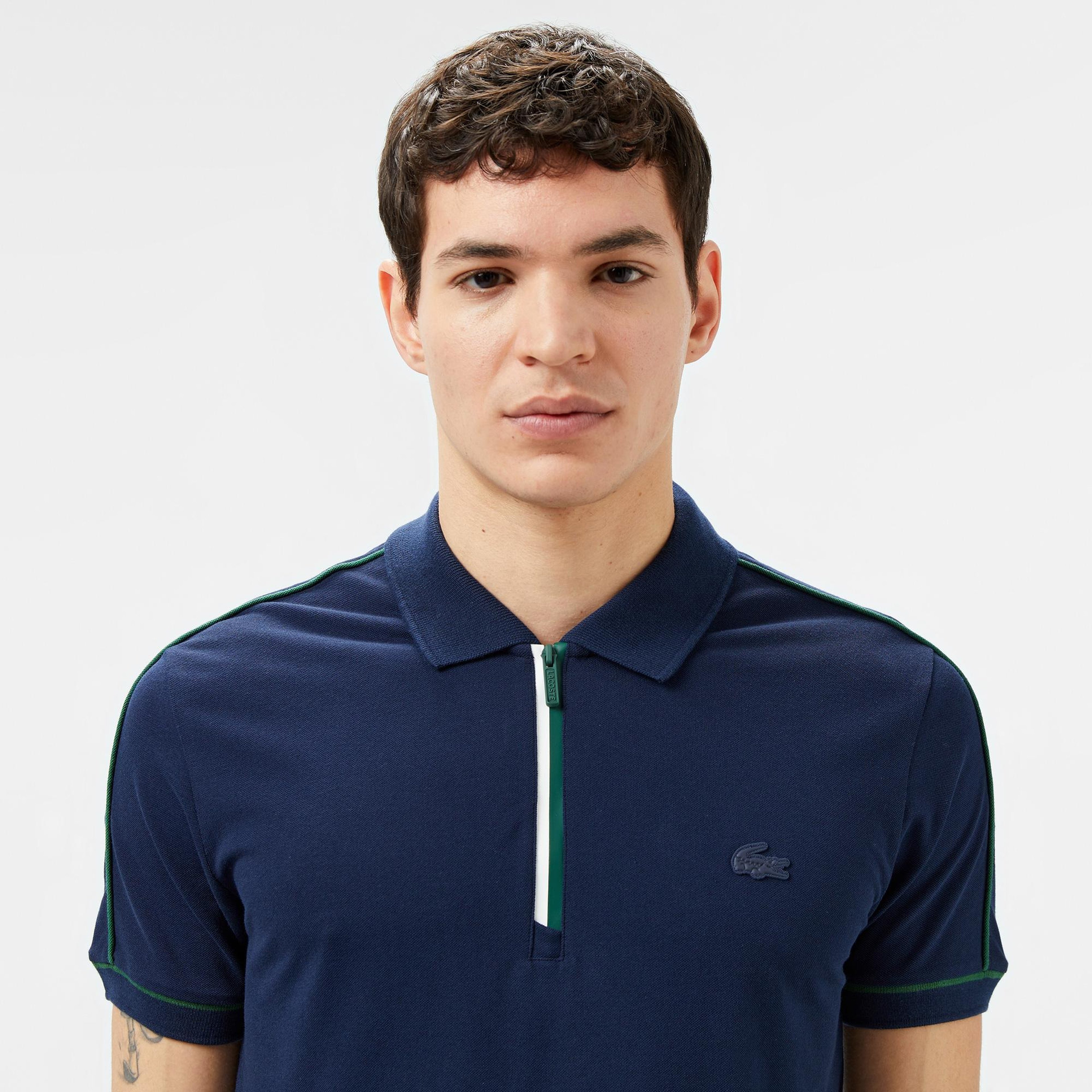 Erkek Slim Fit Yarım Fermuarlı Lacivert Polo