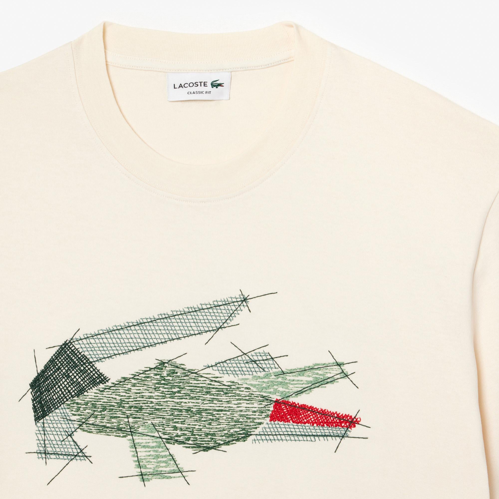 Erkek Classic Fit Bisiklet Yaka Baskılı Krem T-Shirt