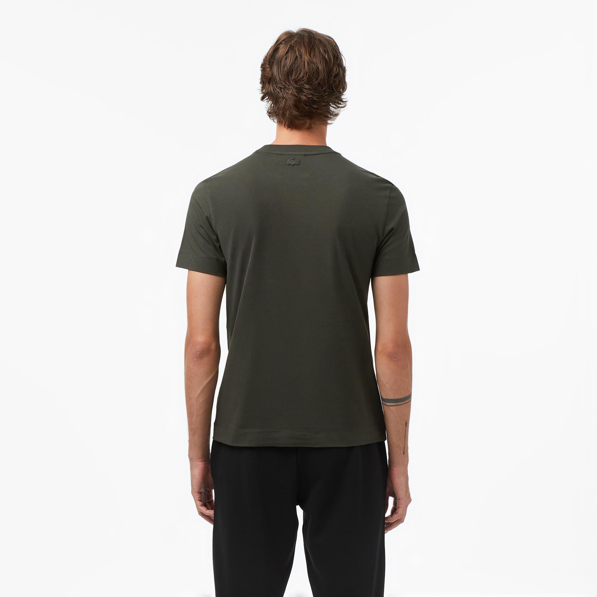 Erkek Bisiklet Yaka Baskılı Haki T-Shirt