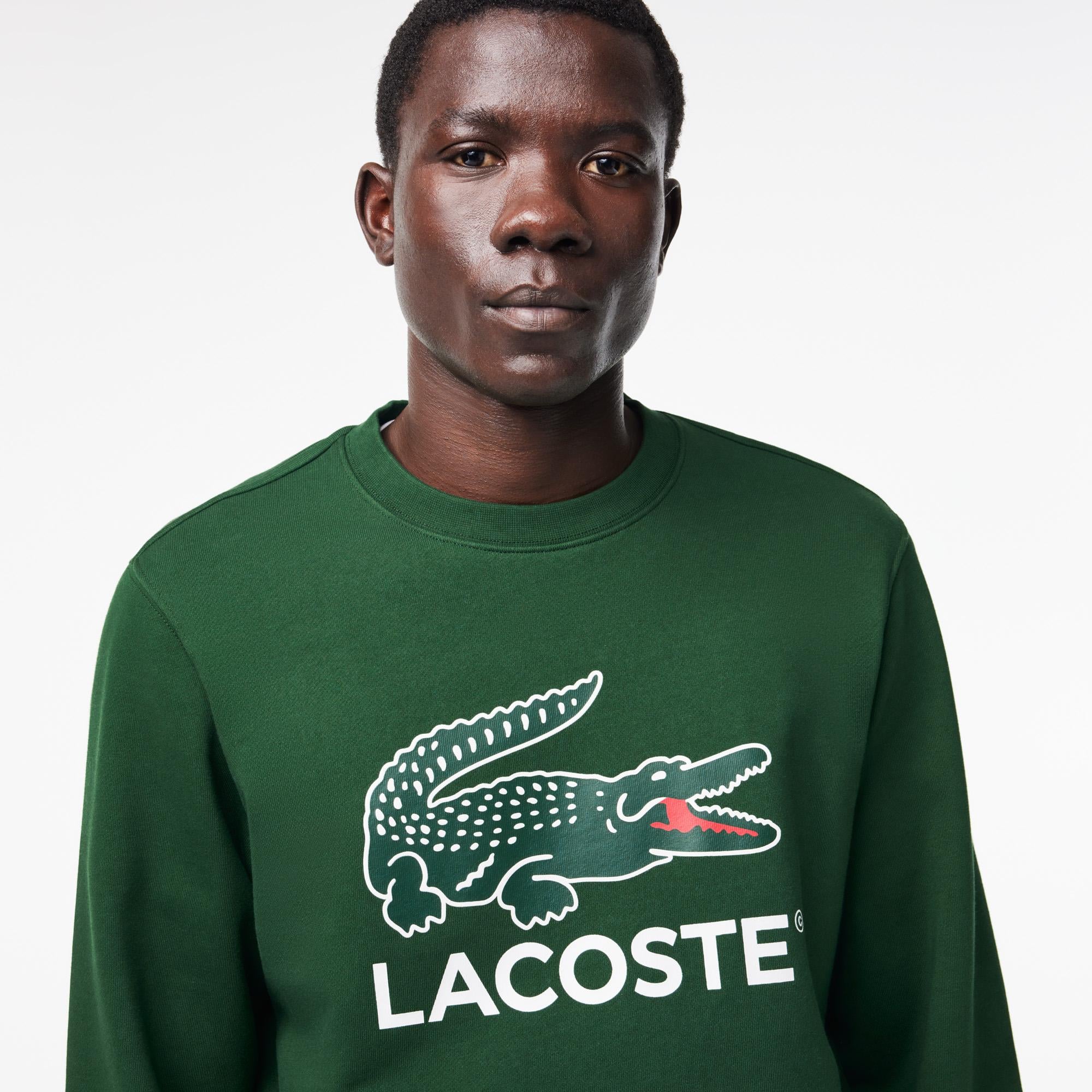 Erkek Classic Fit Bisiklet Yaka Baskılı Yeşil Sweatshirt