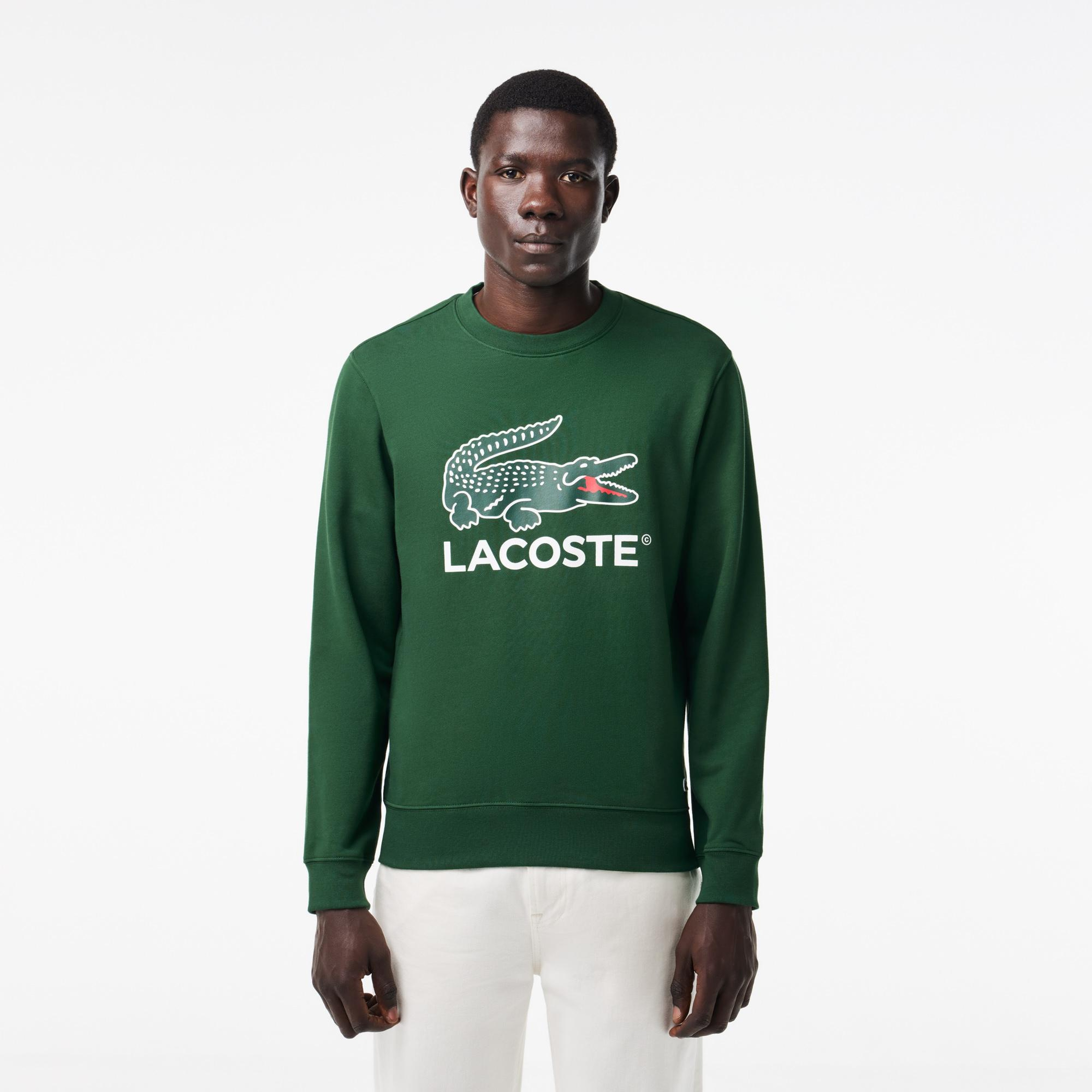 Erkek Classic Fit Bisiklet Yaka Baskılı Yeşil Sweatshirt