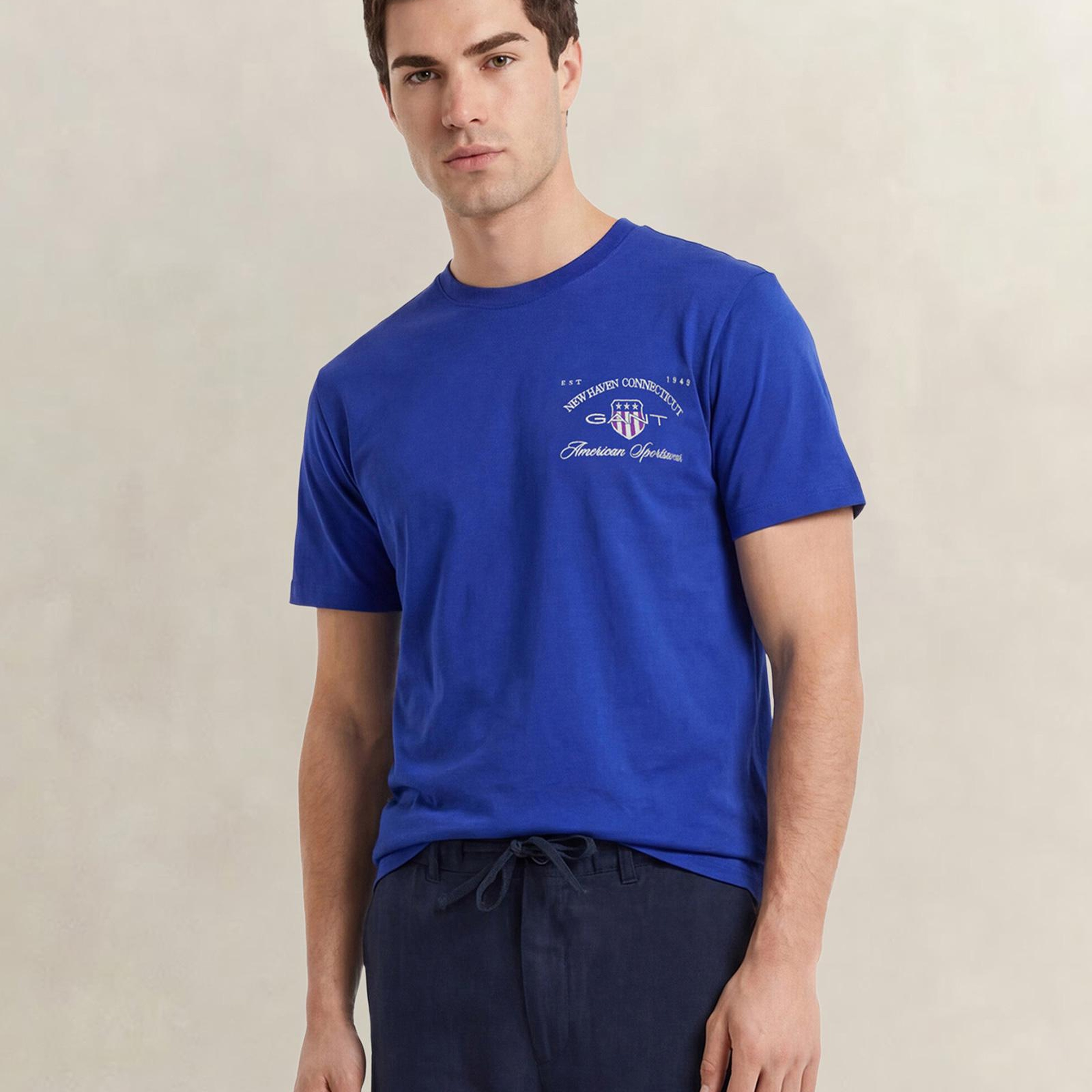 GANT Erkek Mavi Kısa Kollu T-Shirt