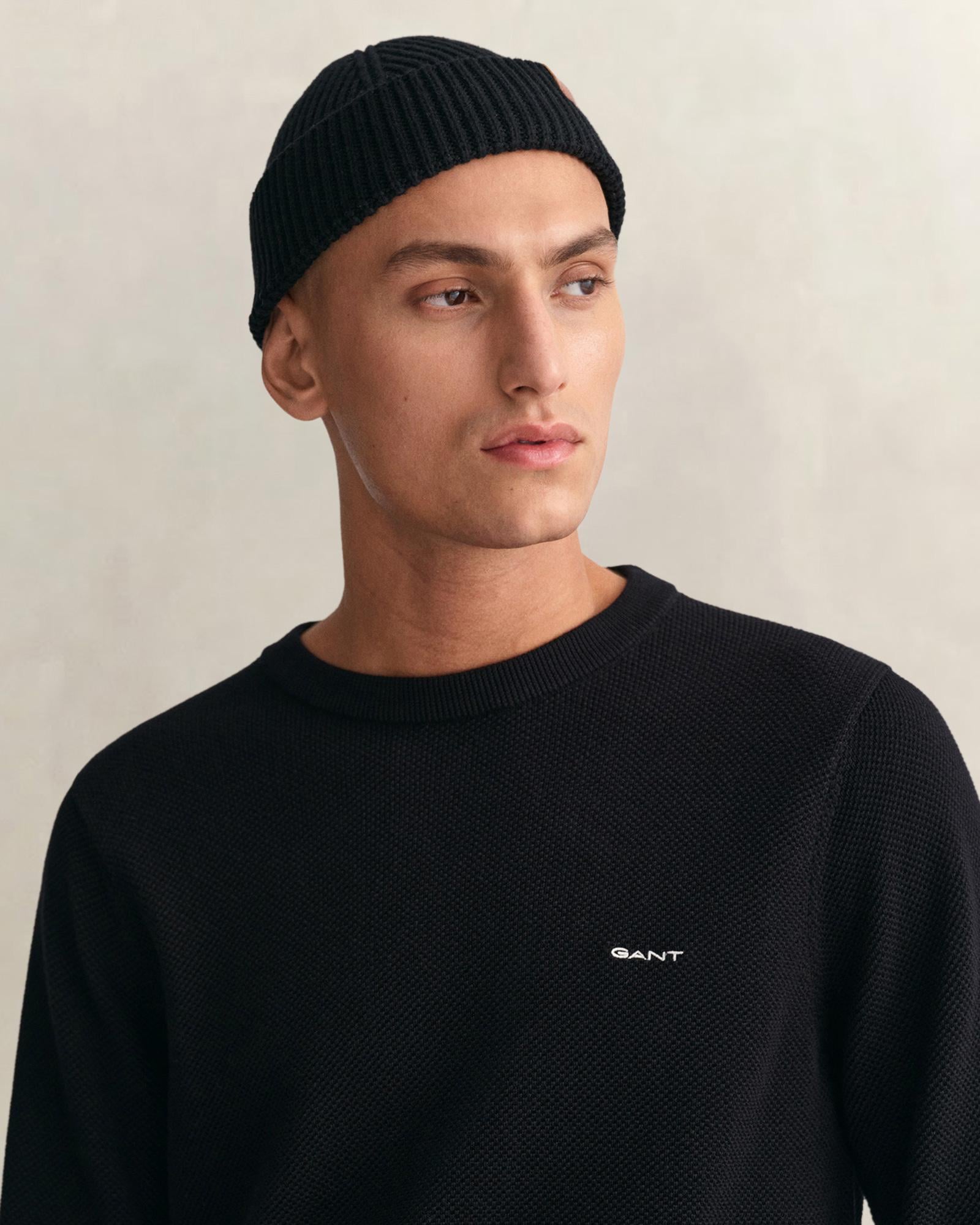 GANT Erkek Siyah Regular Fit Bisiklet Yaka Kazak