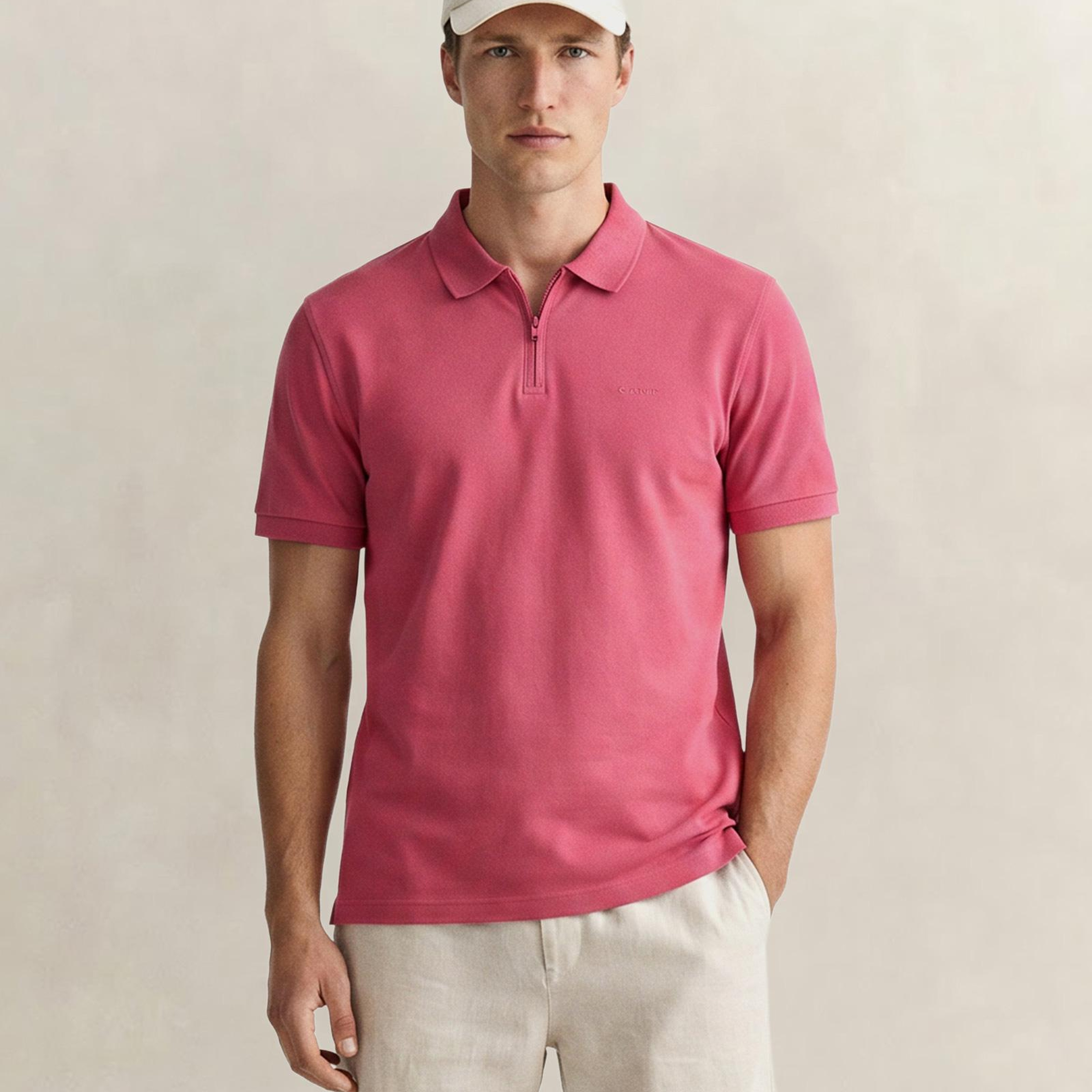 GANT Erkek Kırmızı Regular Fit Yarım Fermuarlı Polo Yaka T-Shirt