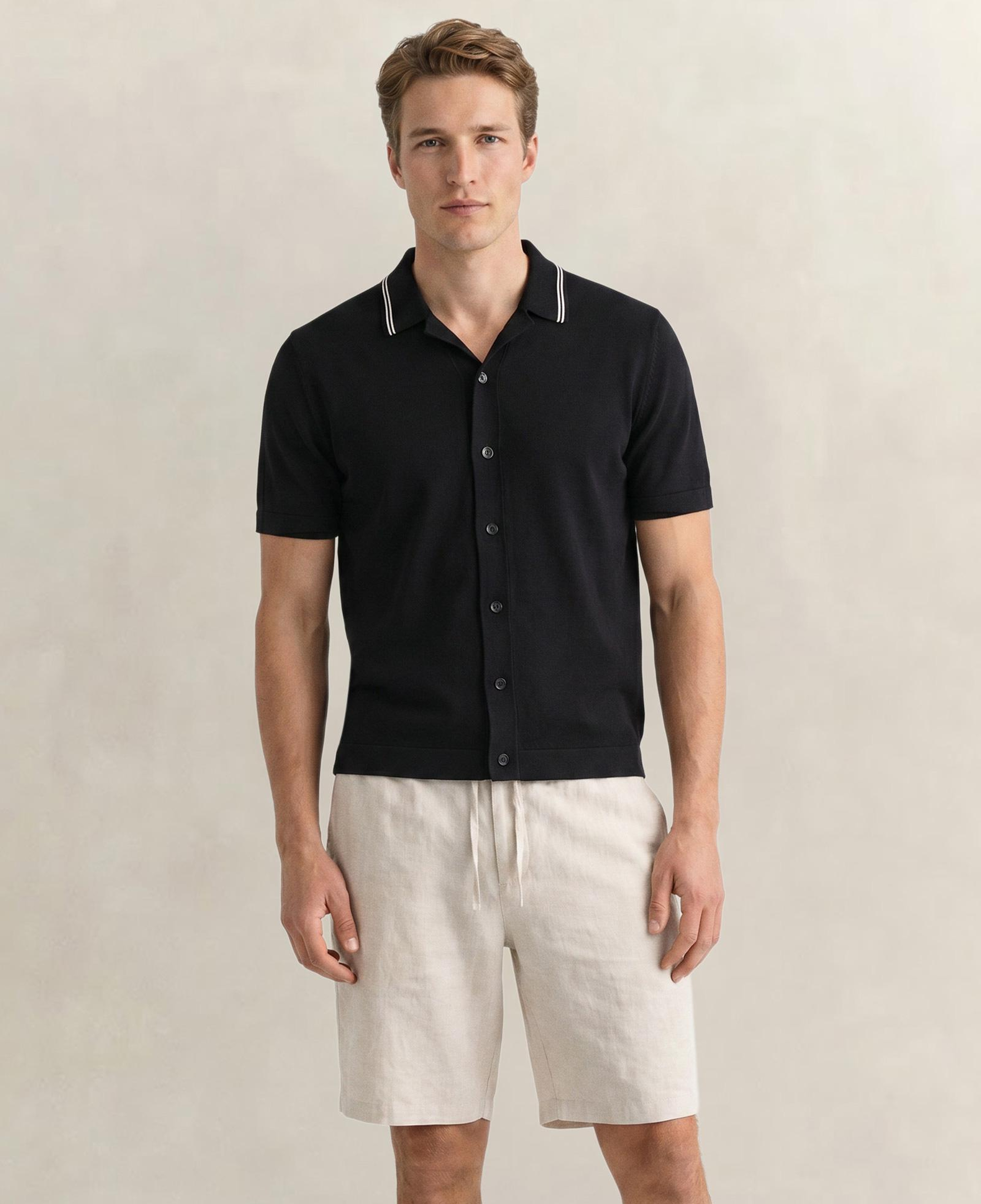 GANT Erkek Siyah Regular Fit Kısa Kollu Resort Yaka Gömlek