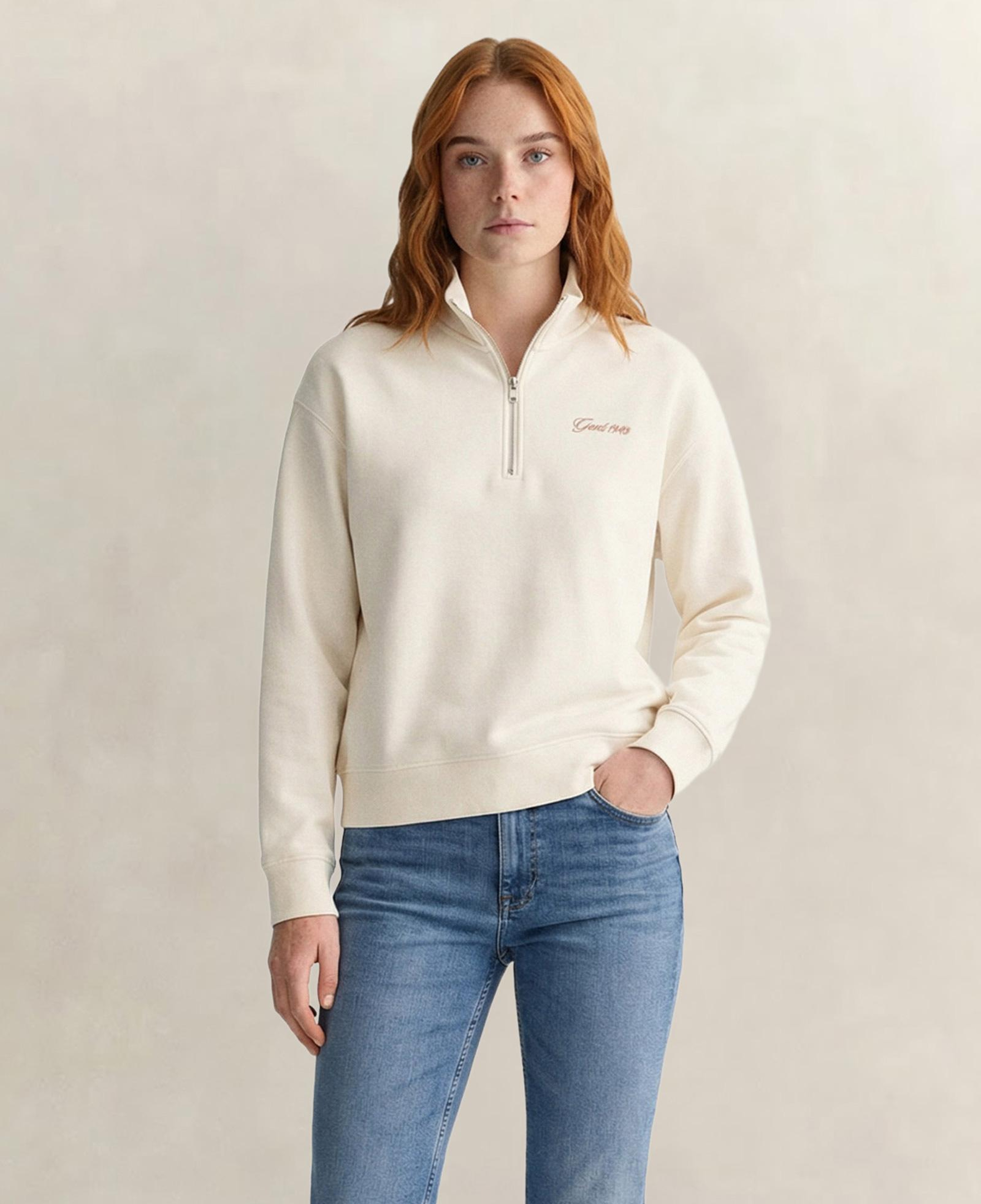 GANT Kadın Krem Yarım Fermuarlı Sweatshirt