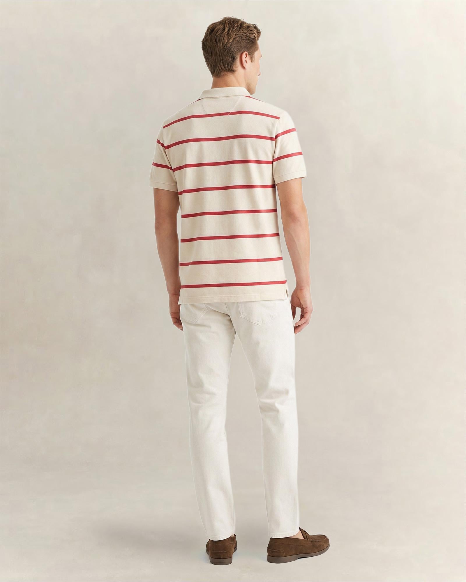GANT Erkek Krem Regular Fit Çizgili Logolu Polo Yaka T-Shirt