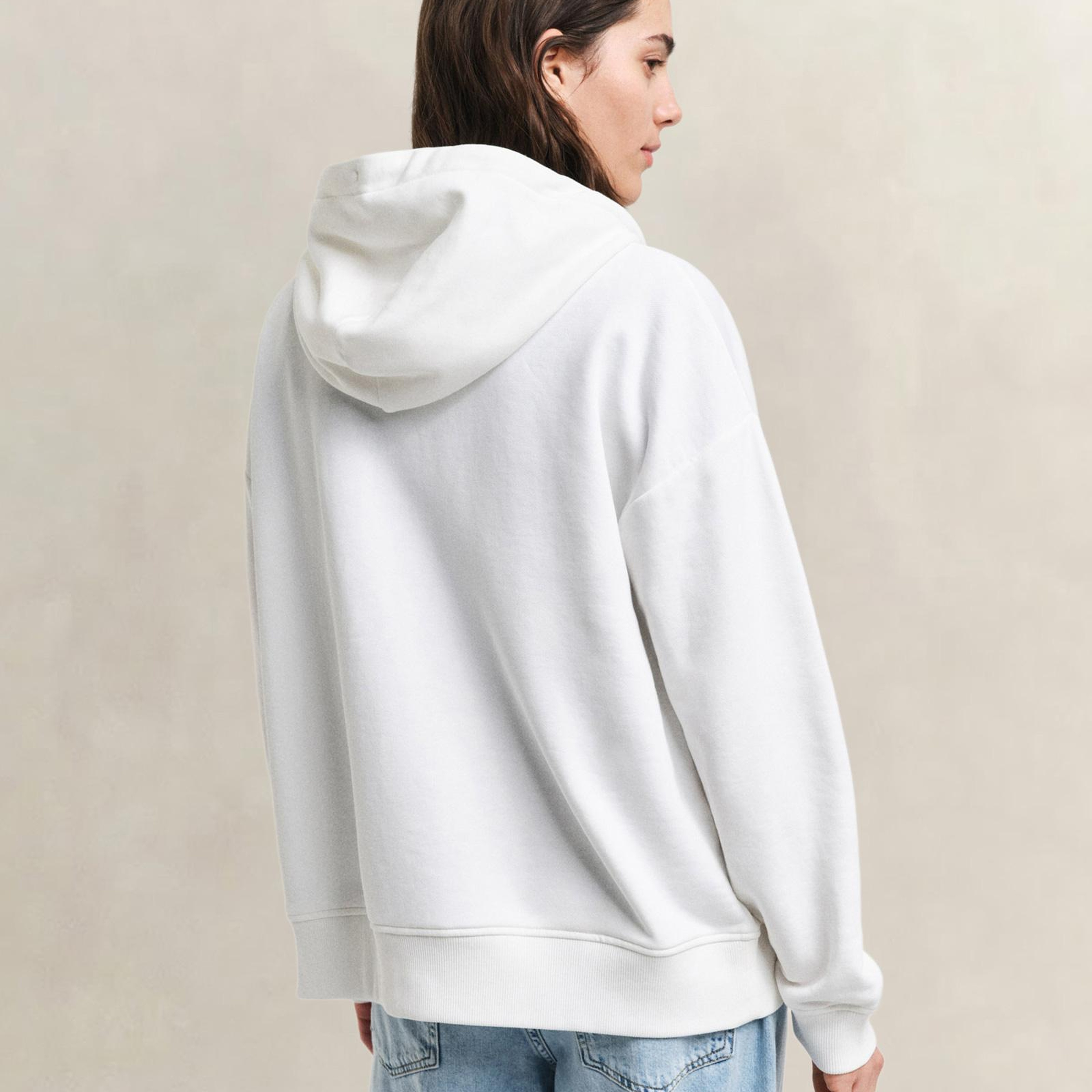 GANT Kadın Beyaz Relaxed Fit Kapüşonlu Sweatshirt