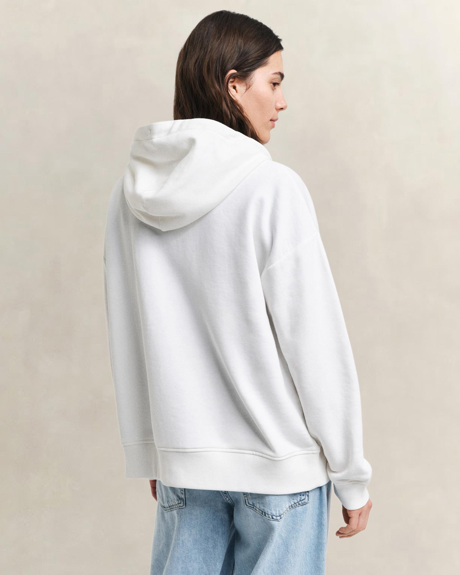 GANT Kadın Beyaz Relaxed Fit Kapüşonlu Sweatshirt