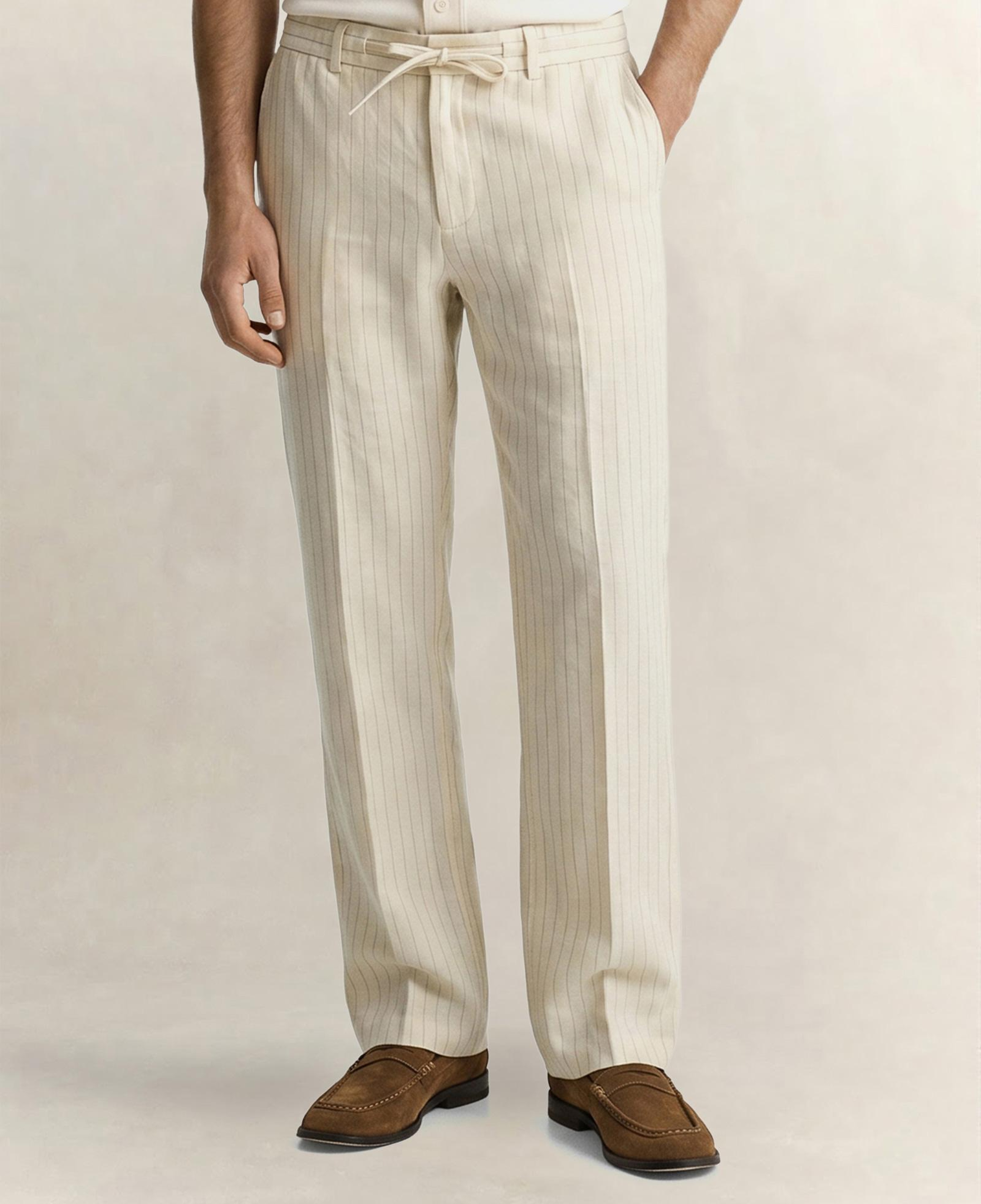 GANT Erkek Krem Regular Fit Çizgili Pantolon
