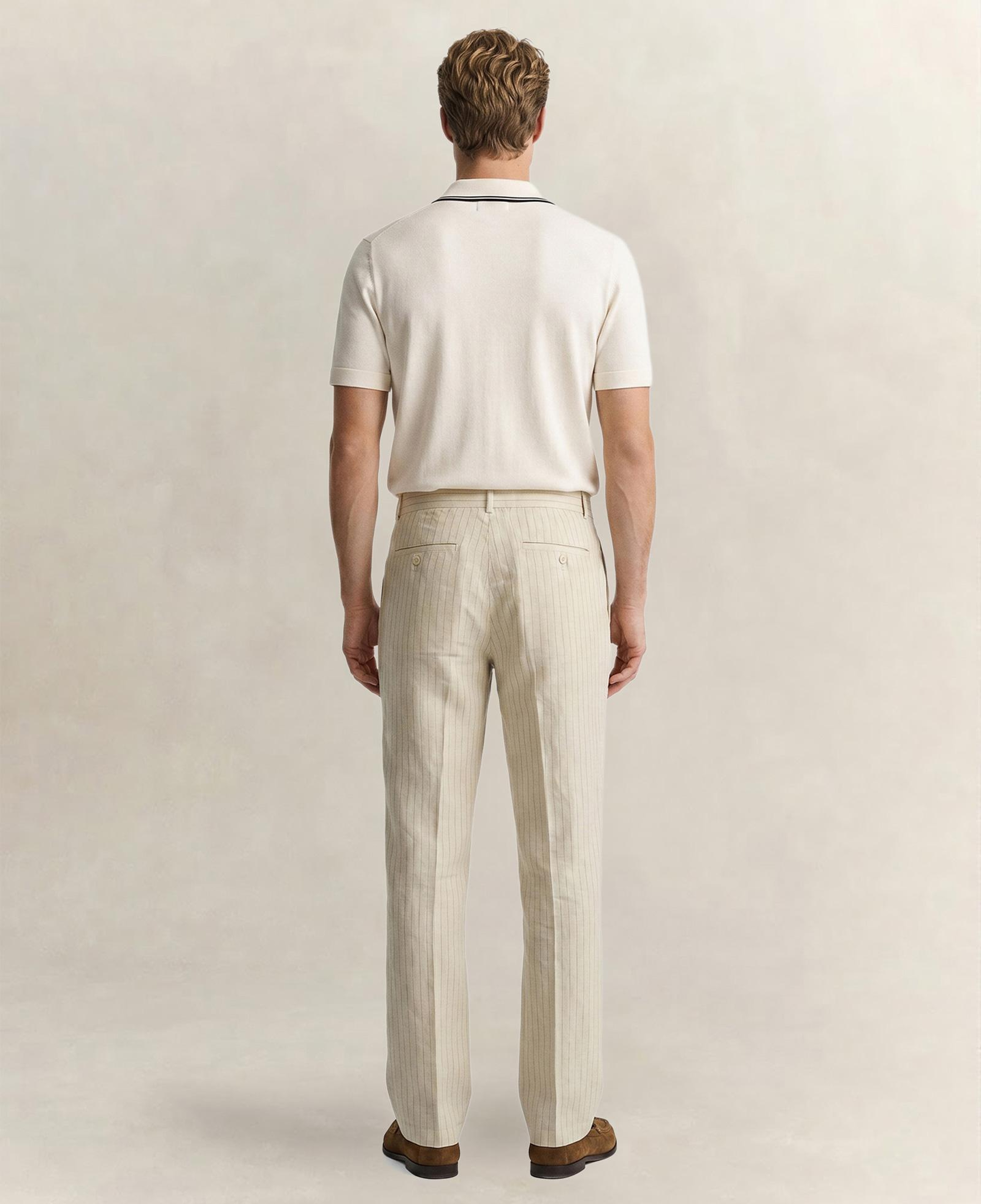 GANT Erkek Krem Regular Fit Çizgili Pantolon