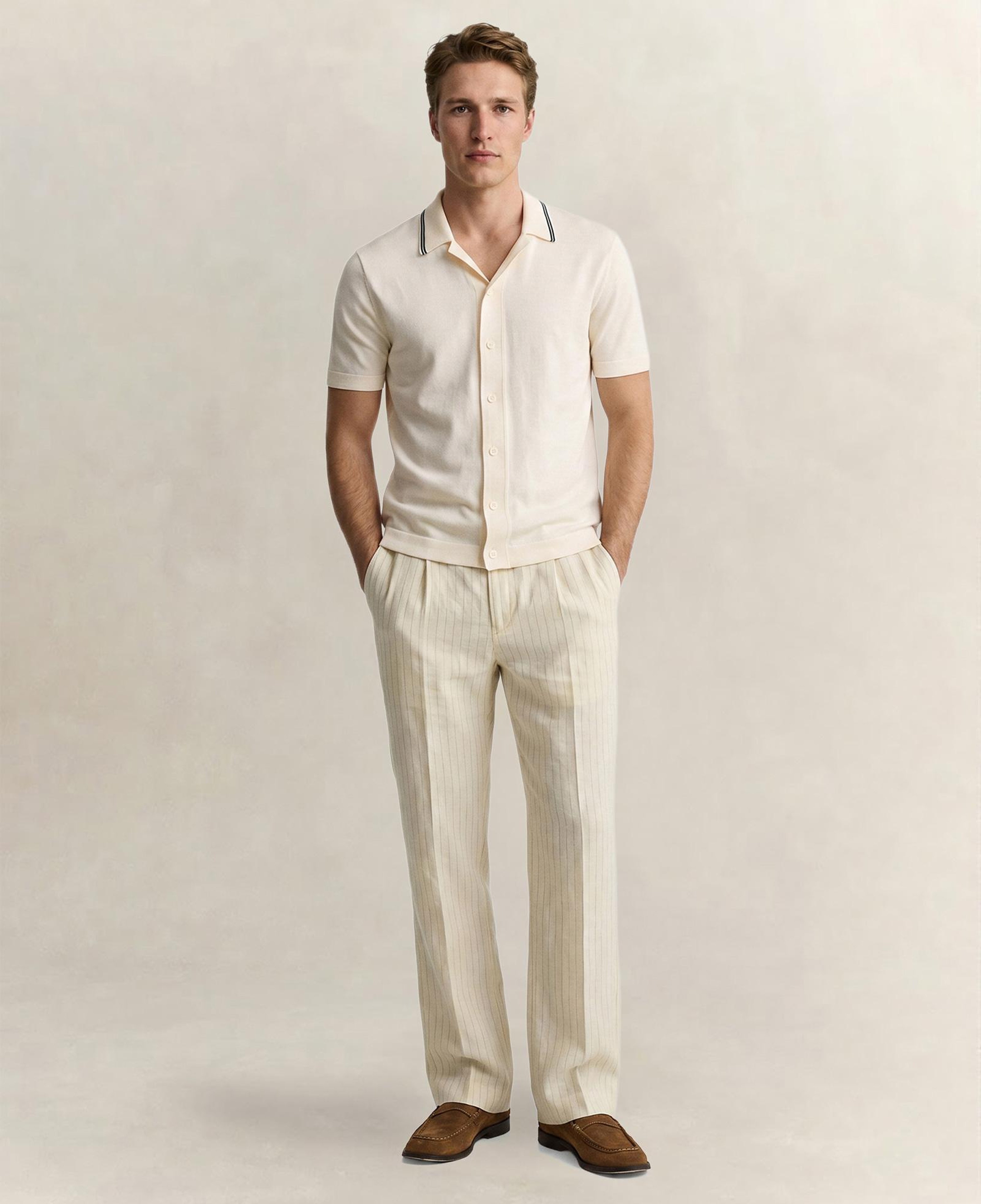 GANT Erkek Krem Regular Fit Çizgili Pantolon